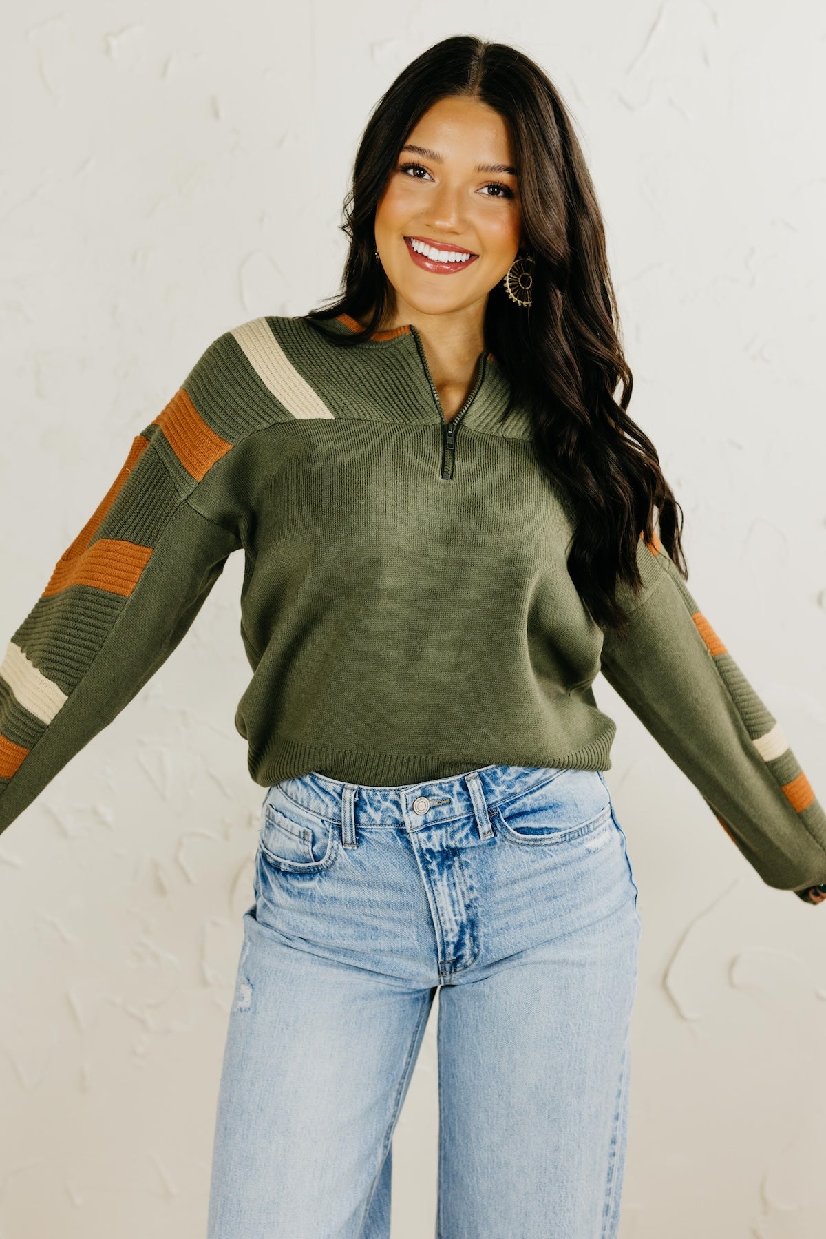 The Daffney Quarter Zip Striped Sweater