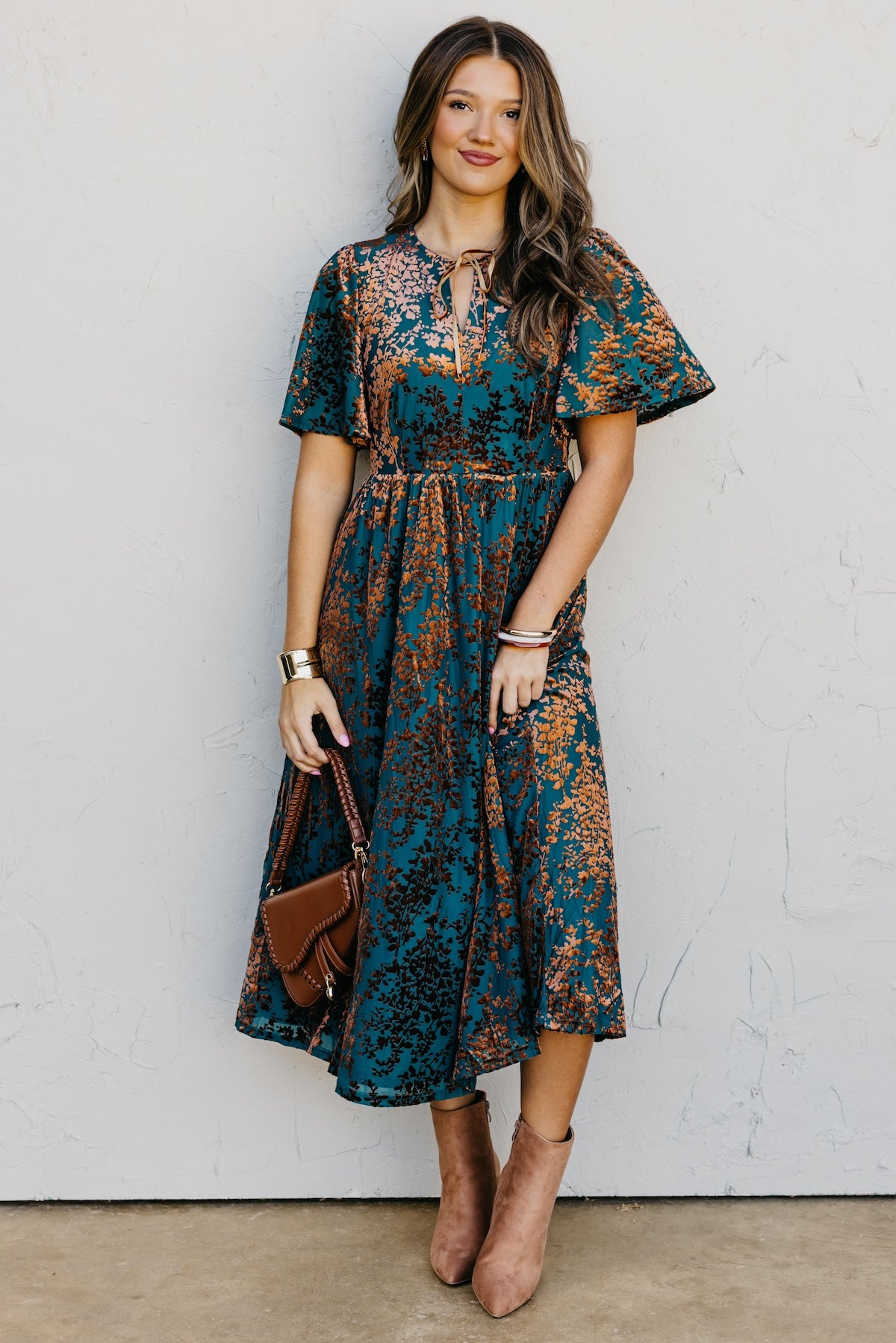 The Elora Velvet Floral Midi Dress