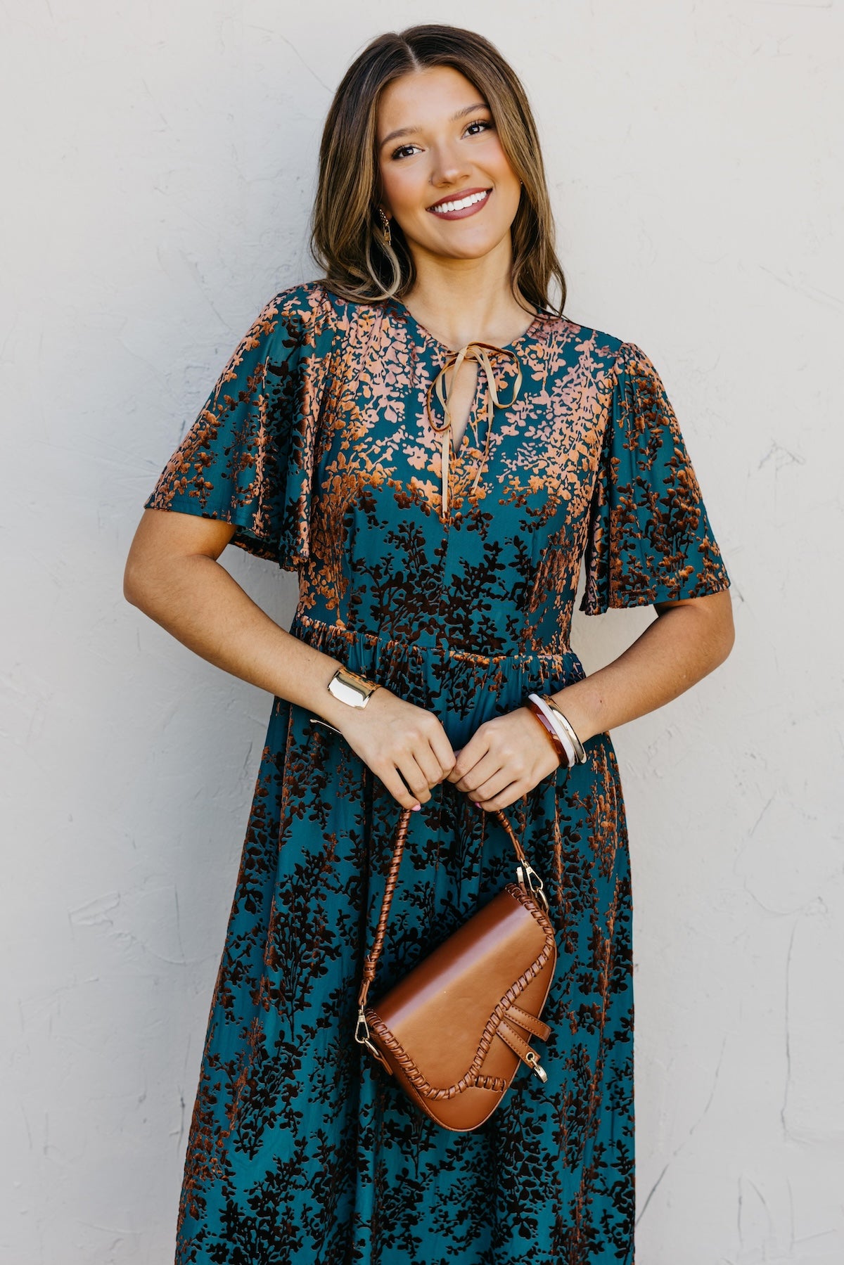 The Elora Velvet Floral Midi Dress