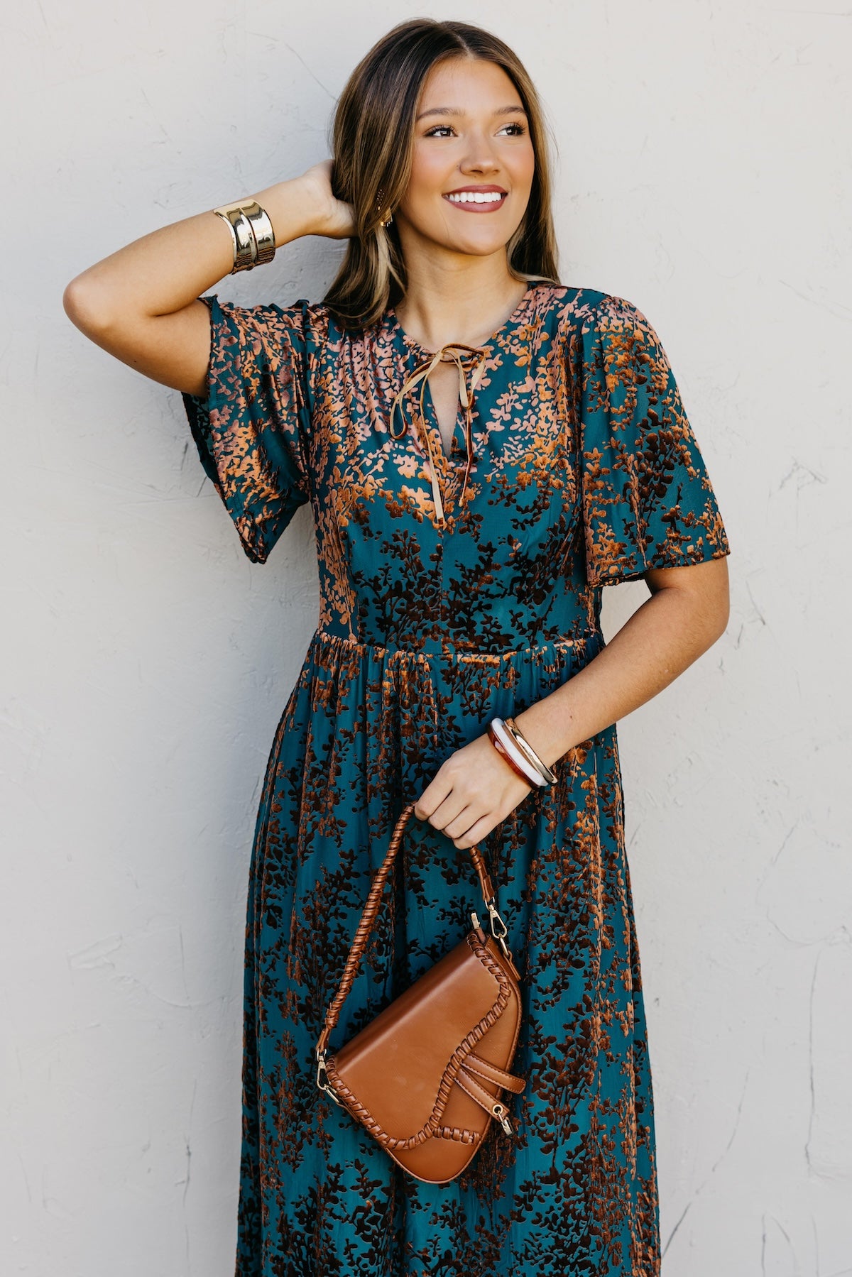 The Elora Velvet Floral Midi Dress