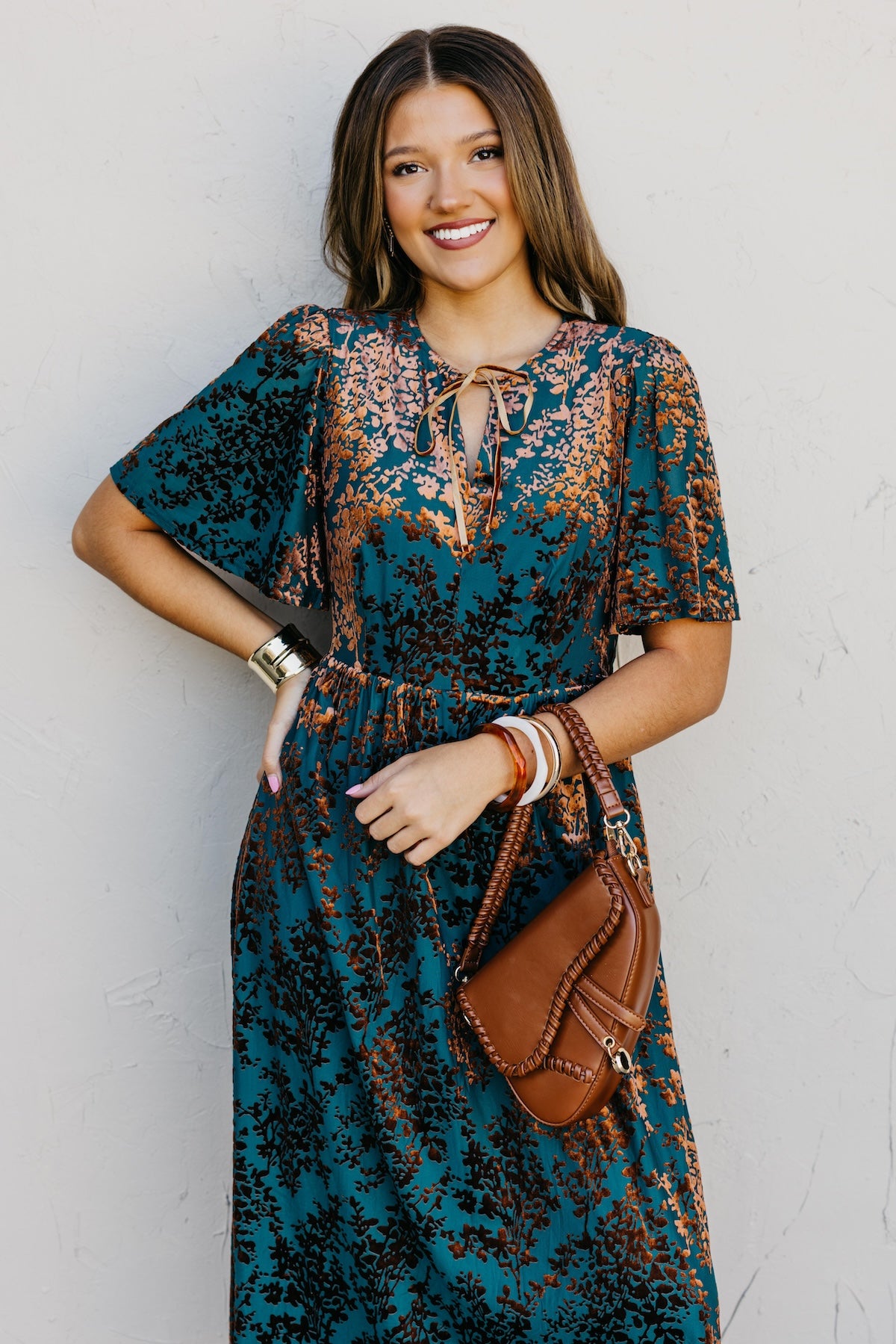 The Elora Velvet Floral Midi Dress