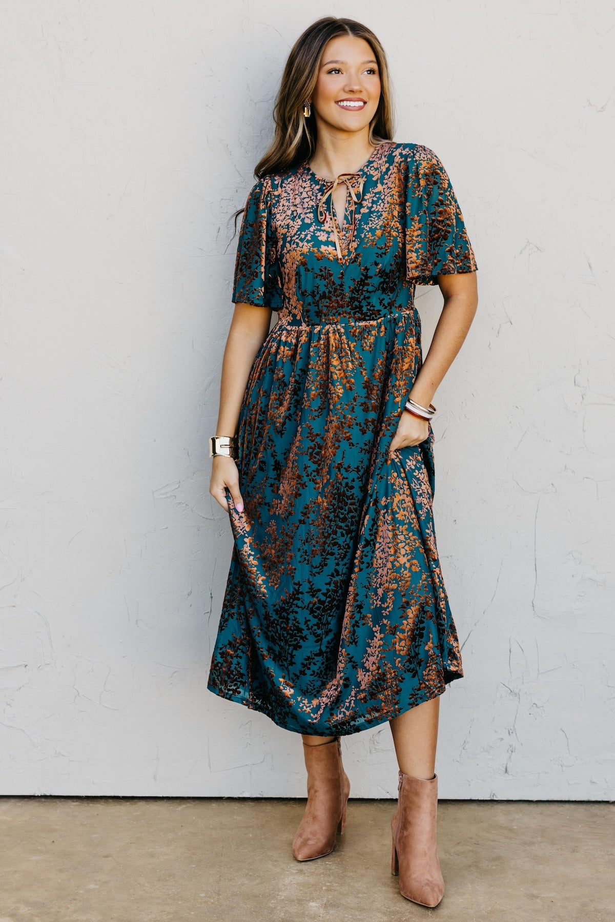 The Elora Velvet Floral Midi Dress