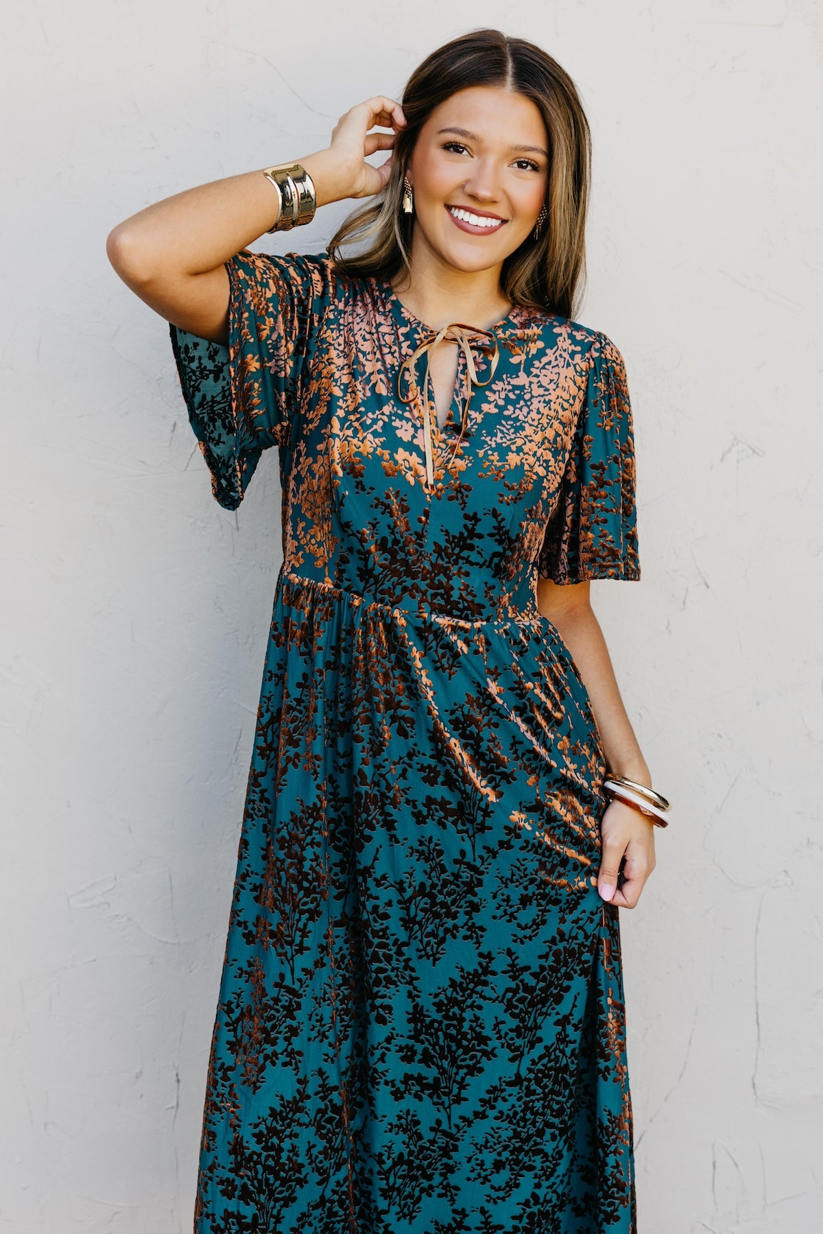 The Elora Velvet Floral Midi Dress