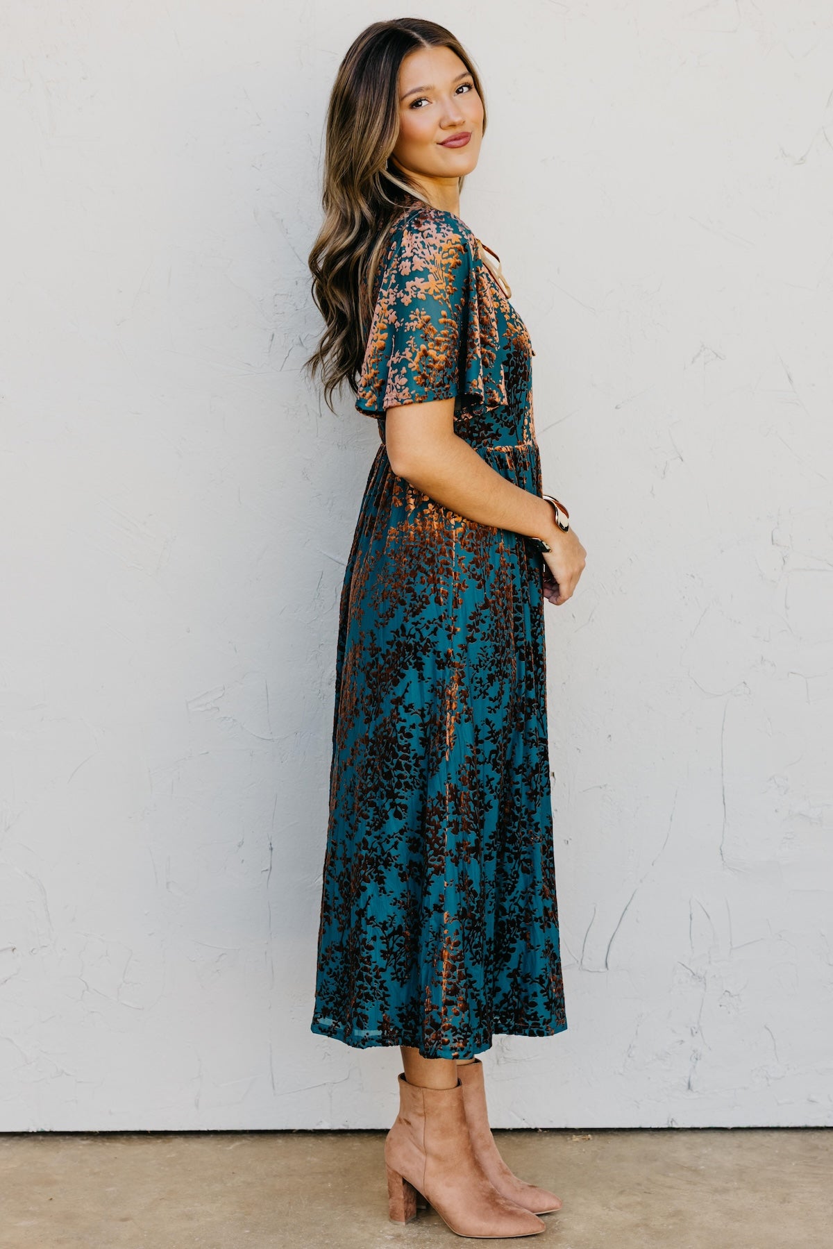 The Elora Velvet Floral Midi Dress