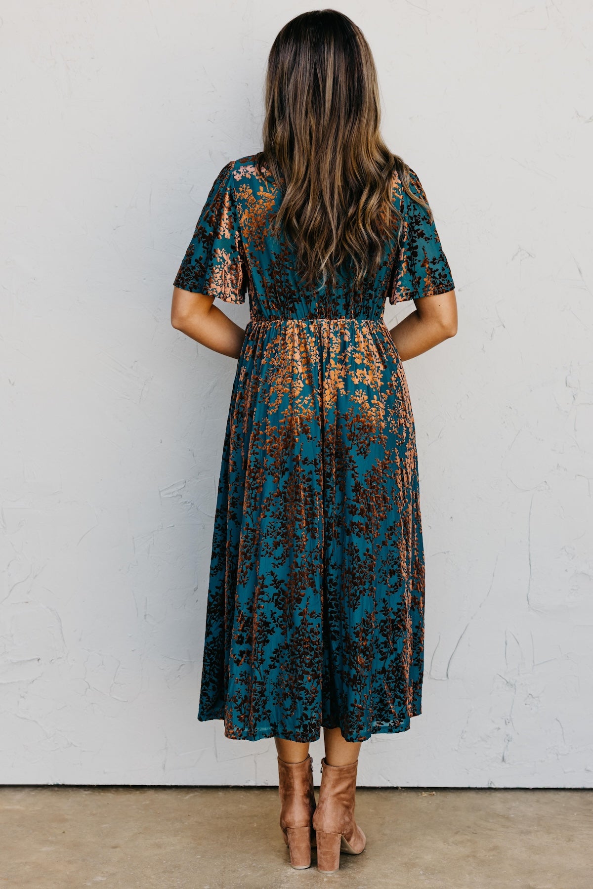 The Elora Velvet Floral Midi Dress