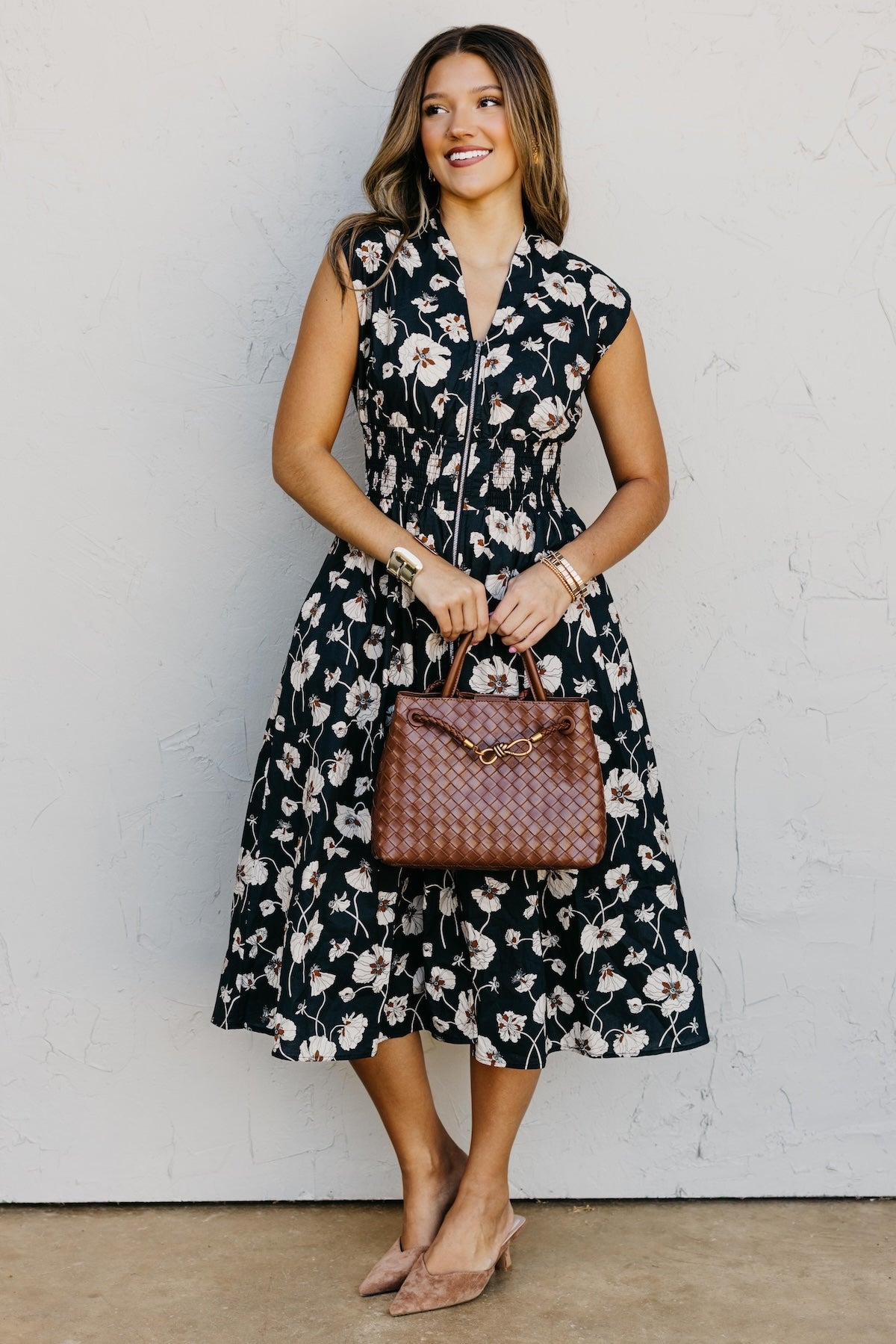 The Libbie Floral Zip Front Midi Dress