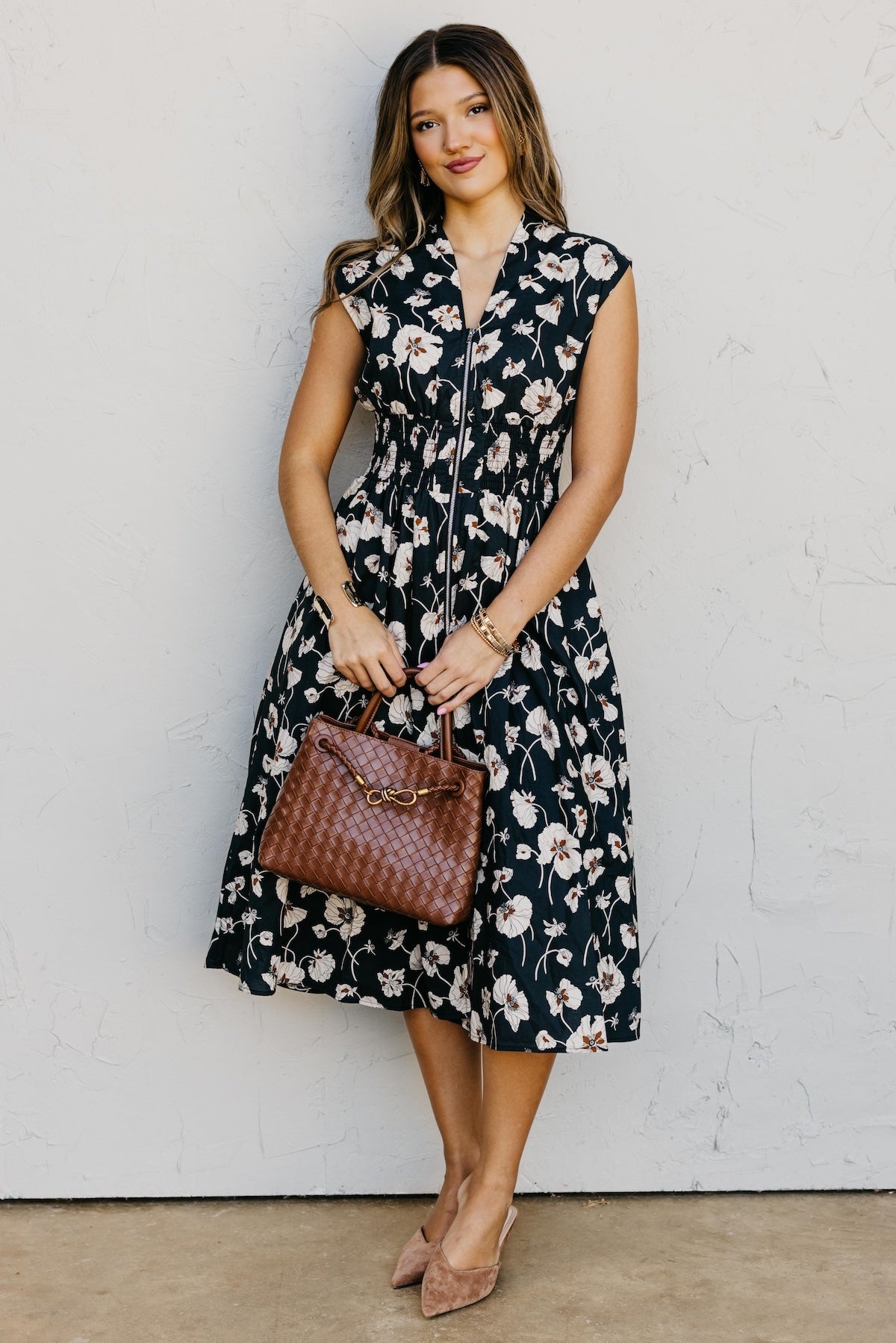 The Libbie Floral Zip Front Midi Dress
