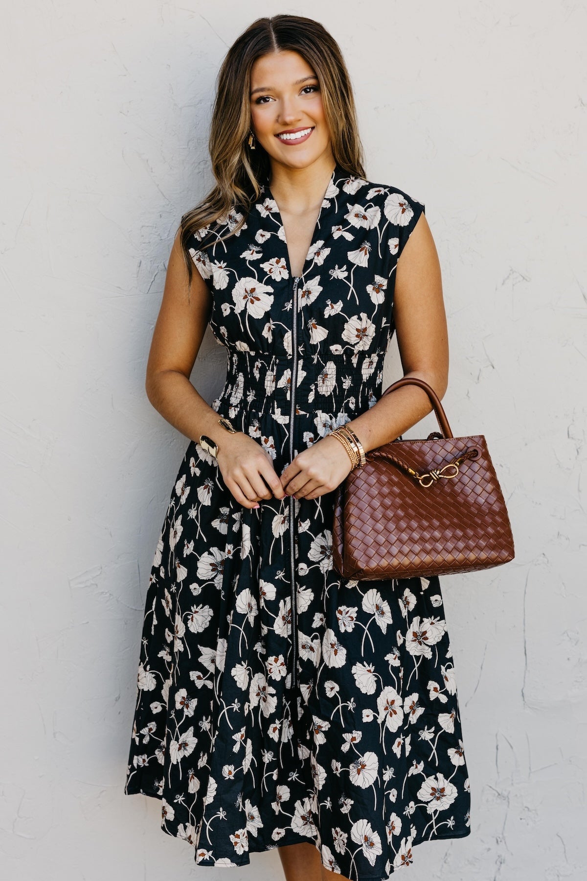 The Libbie Floral Zip Front Midi Dress
