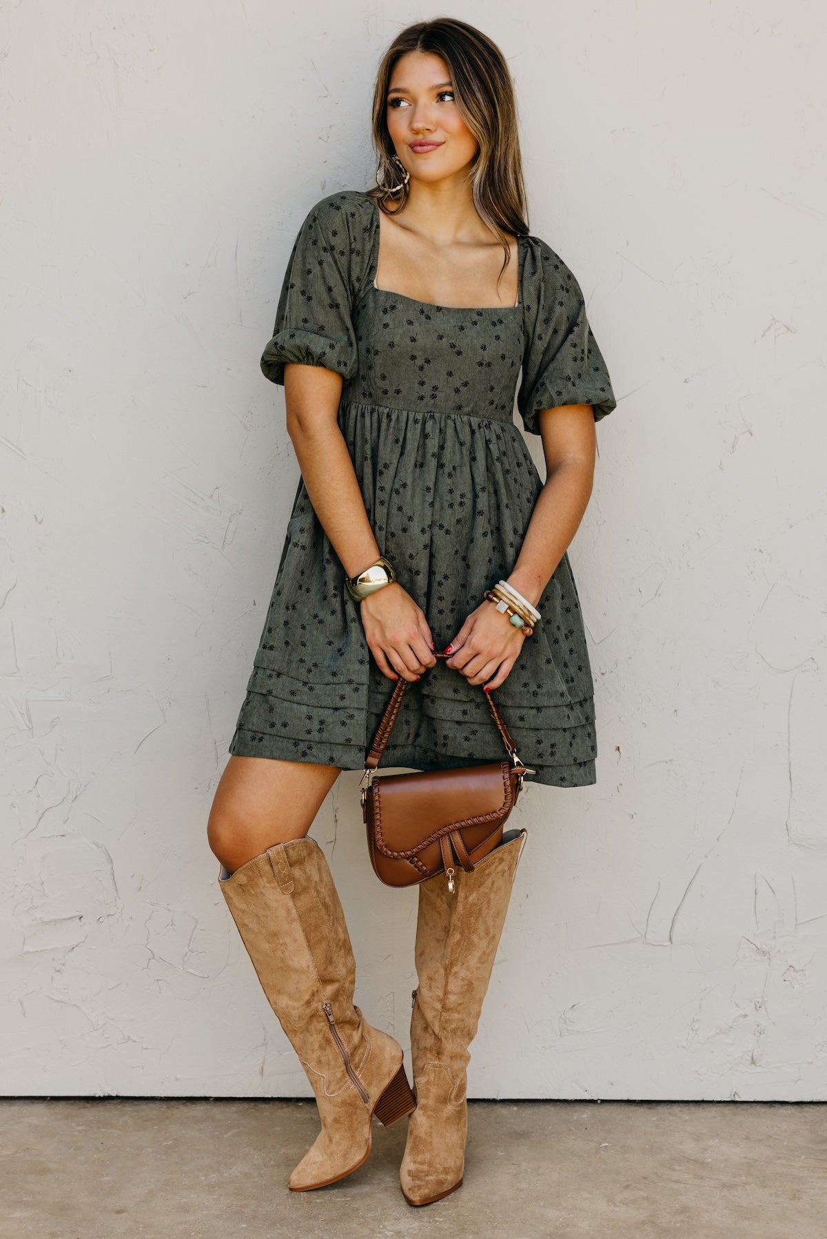 The Jessa Floral Corduroy Mini Dress
