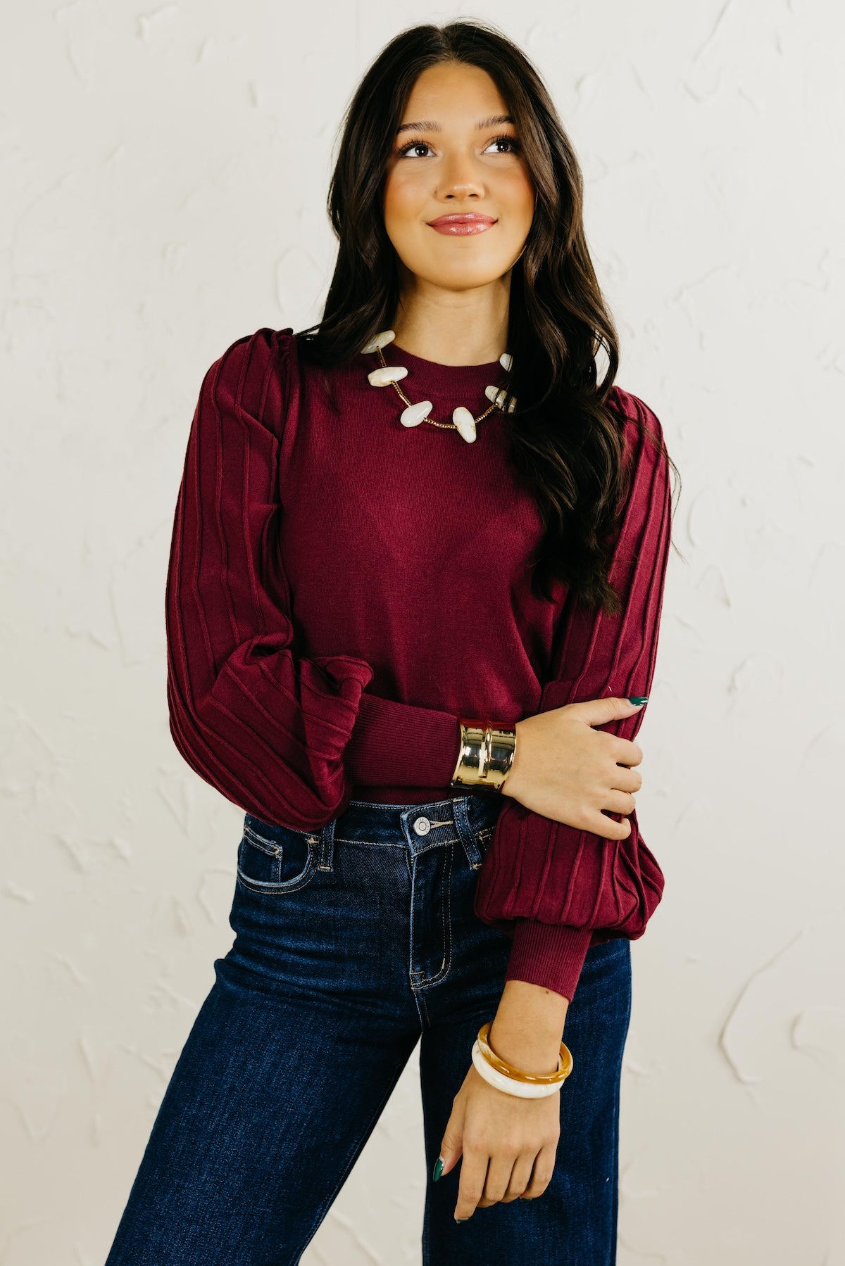 The Aleesia Pleated Puff Sleeve Sweater