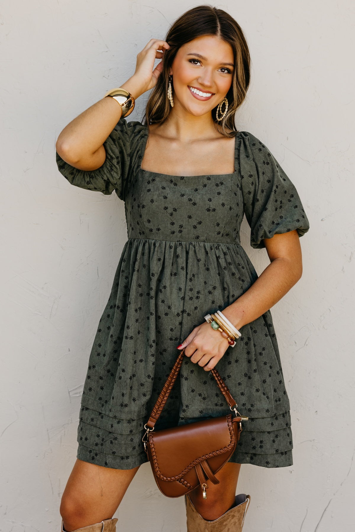 The Jessa Floral Corduroy Mini Dress