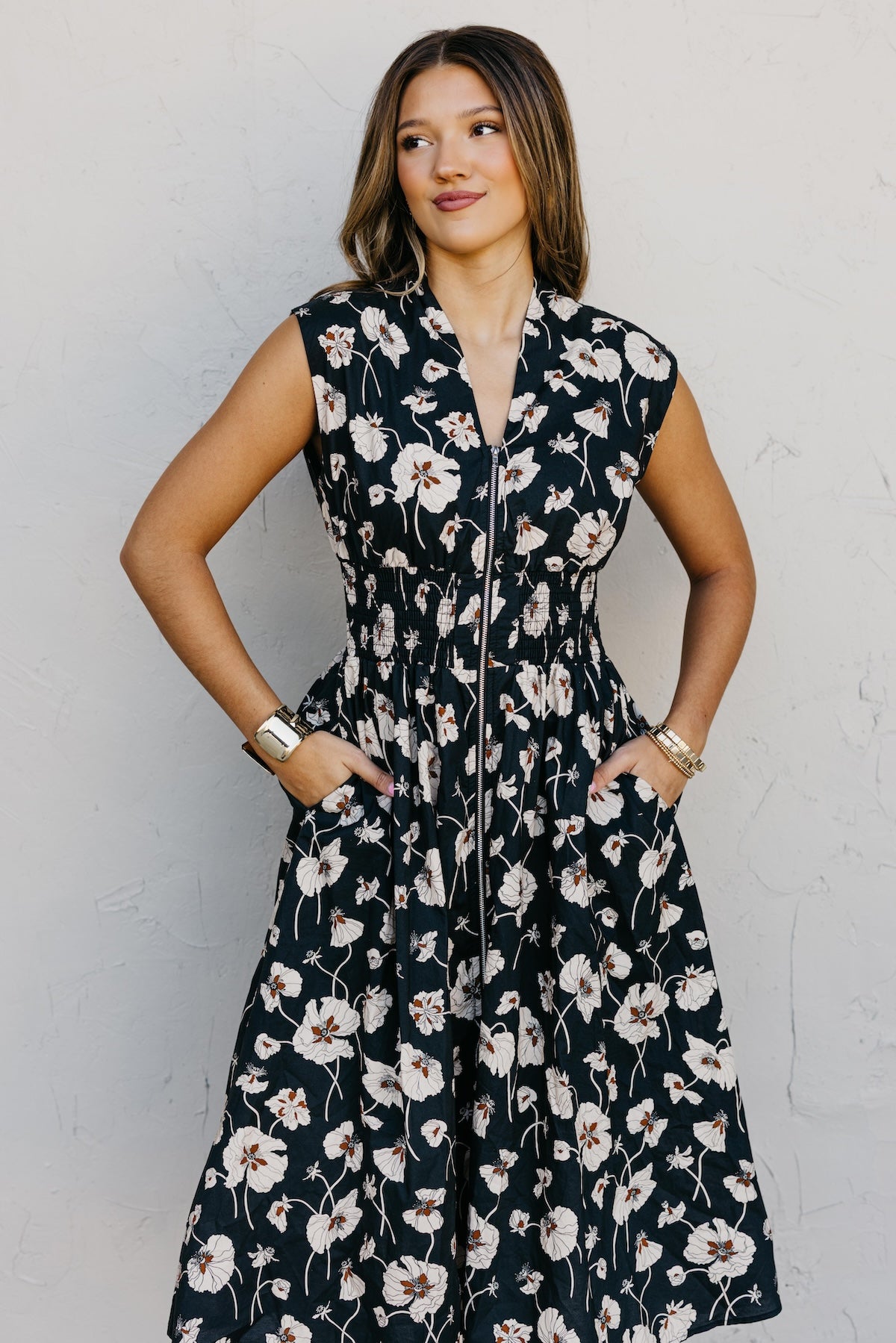 The Libbie Floral Zip Front Midi Dress