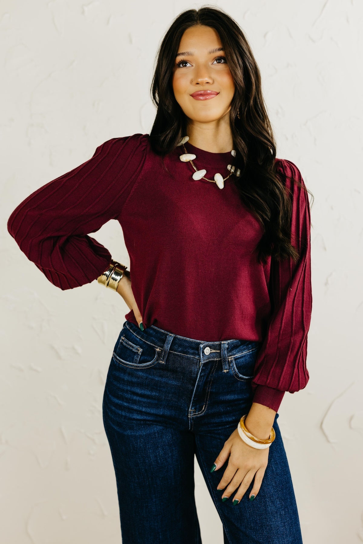 The Aleesia Pleated Puff Sleeve Sweater