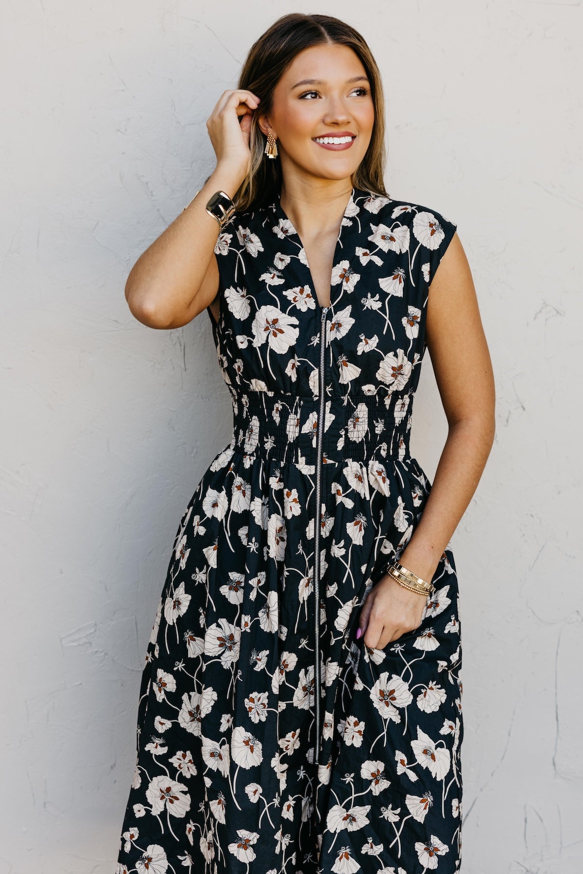 The Libbie Floral Zip Front Midi Dress