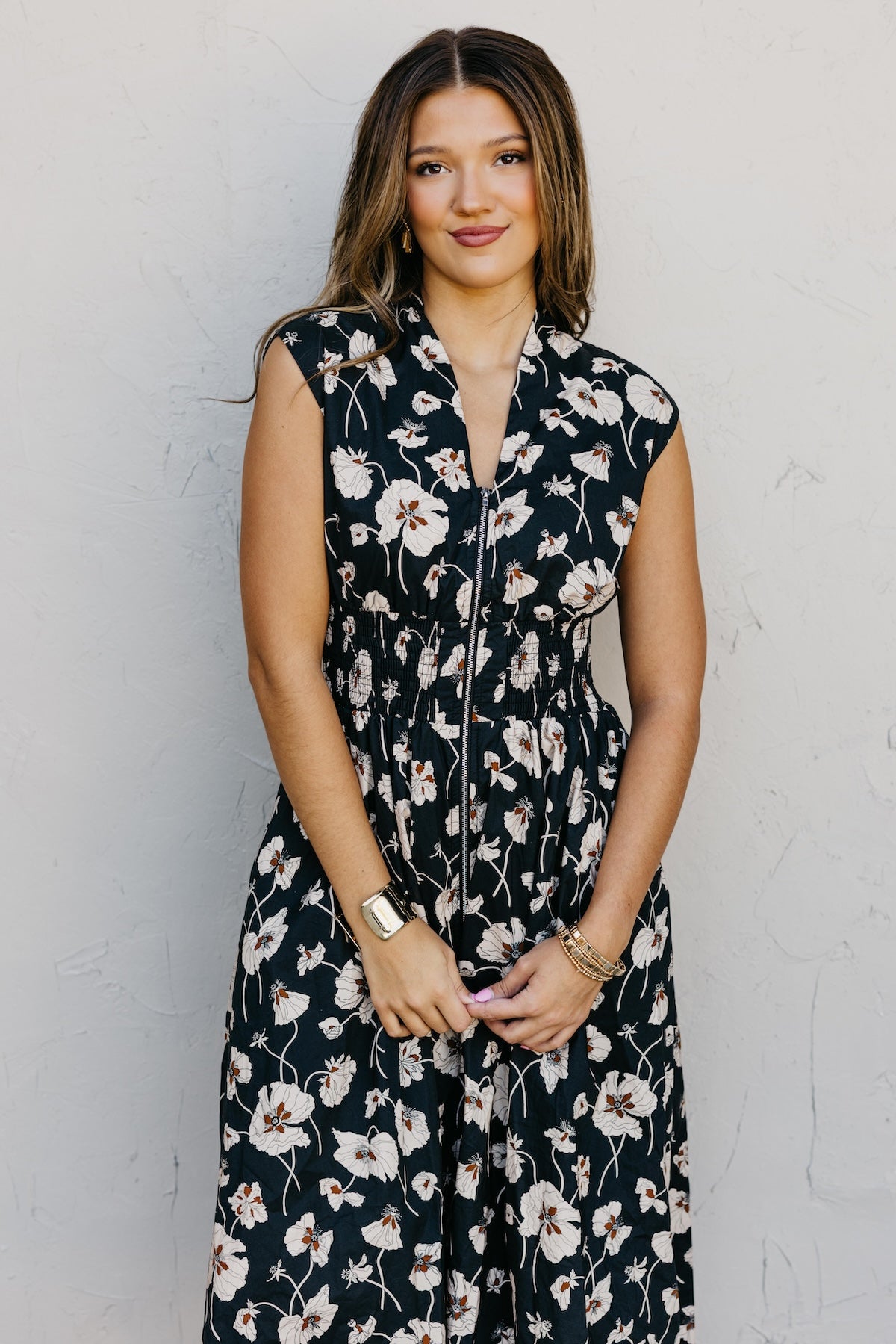 The Libbie Floral Zip Front Midi Dress