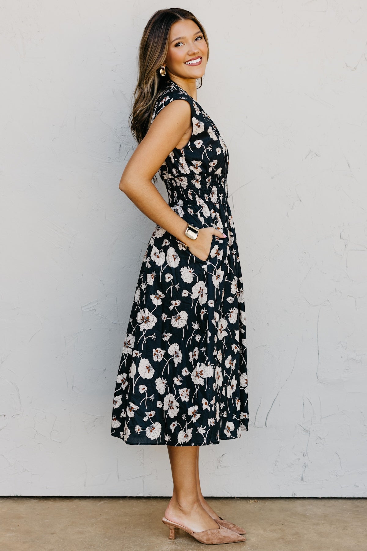 The Libbie Floral Zip Front Midi Dress