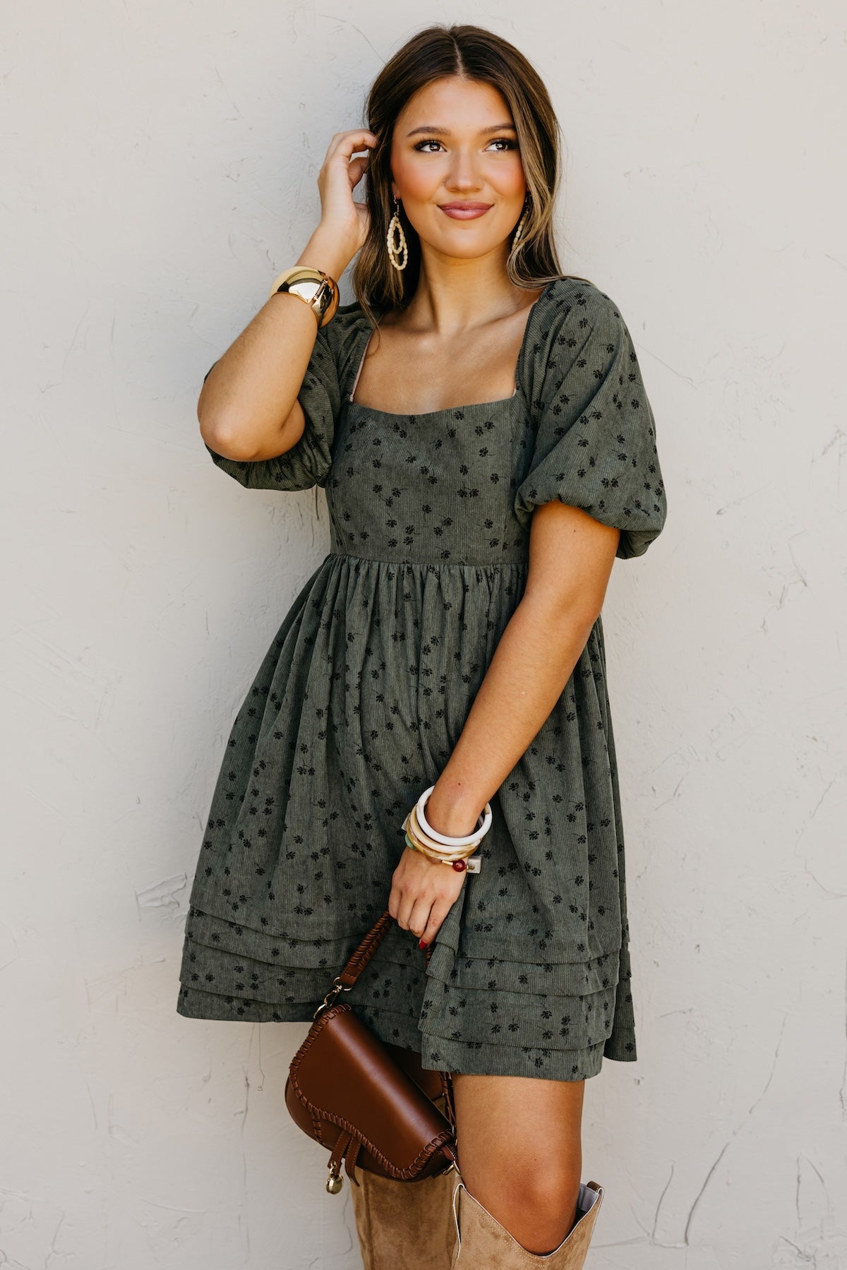 The Jessa Floral Corduroy Mini Dress