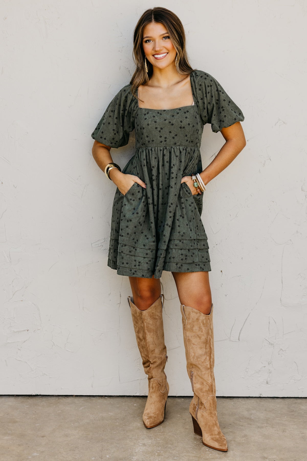 The Jessa Floral Corduroy Mini Dress