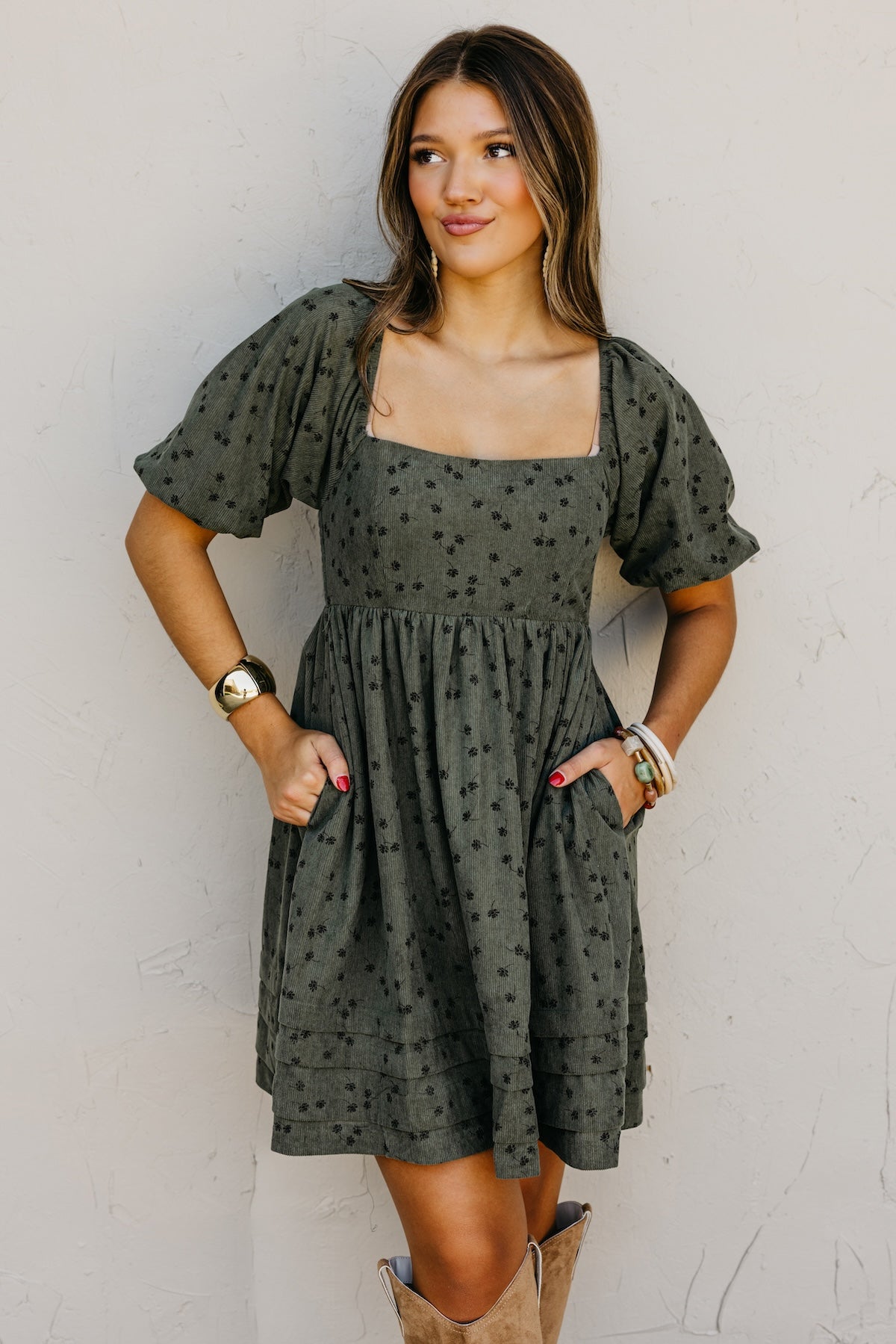 The Jessa Floral Corduroy Mini Dress