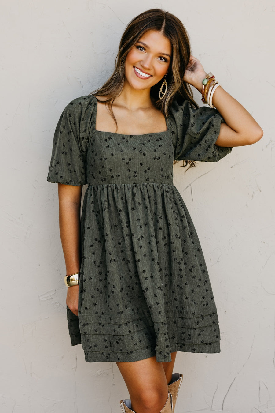 The Jessa Floral Corduroy Mini Dress