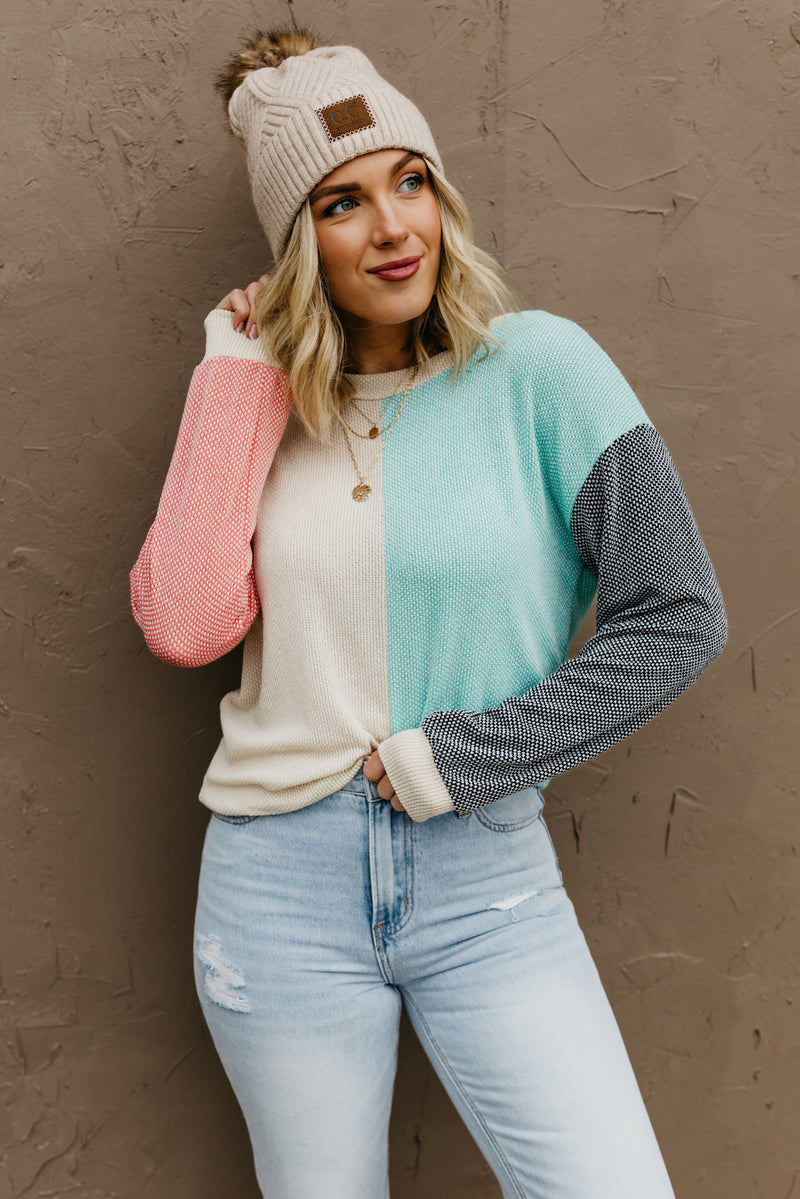 The Heaven Color Block Waffle Top