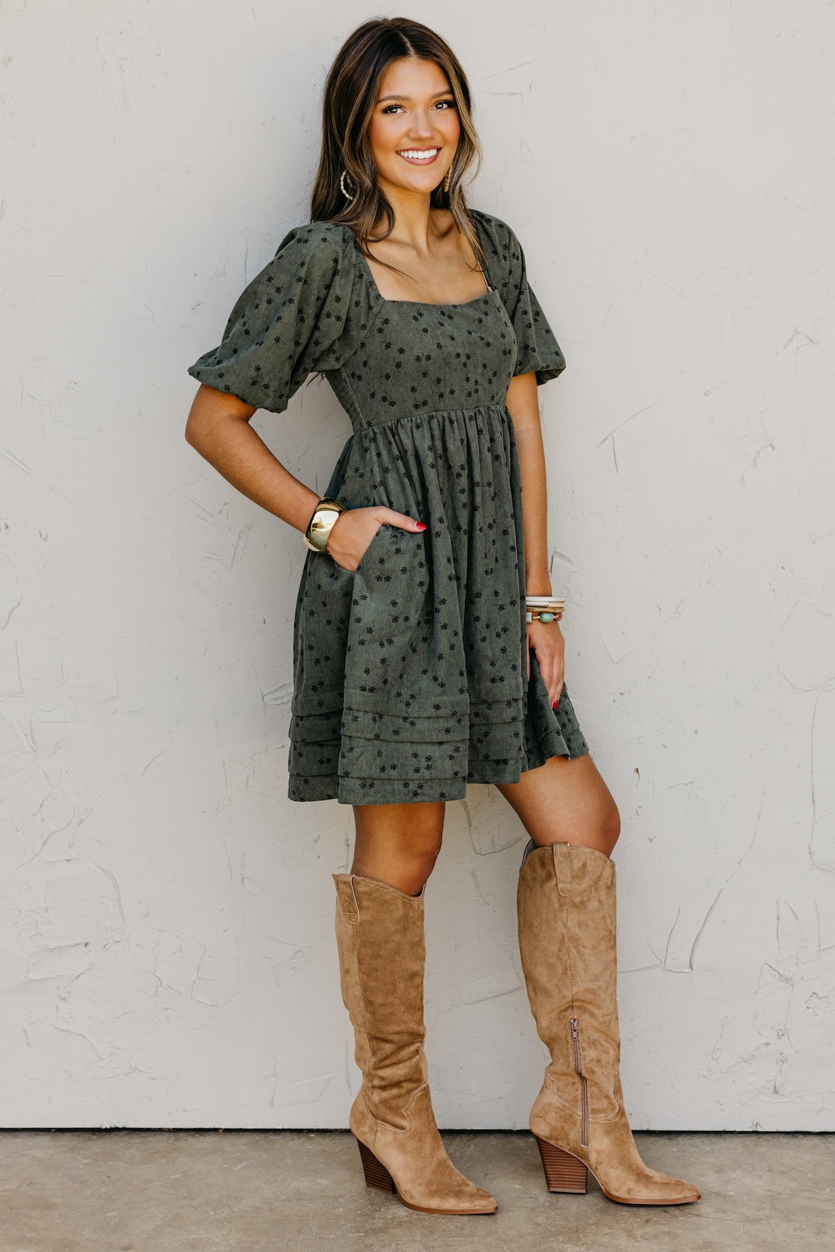The Jessa Floral Corduroy Mini Dress