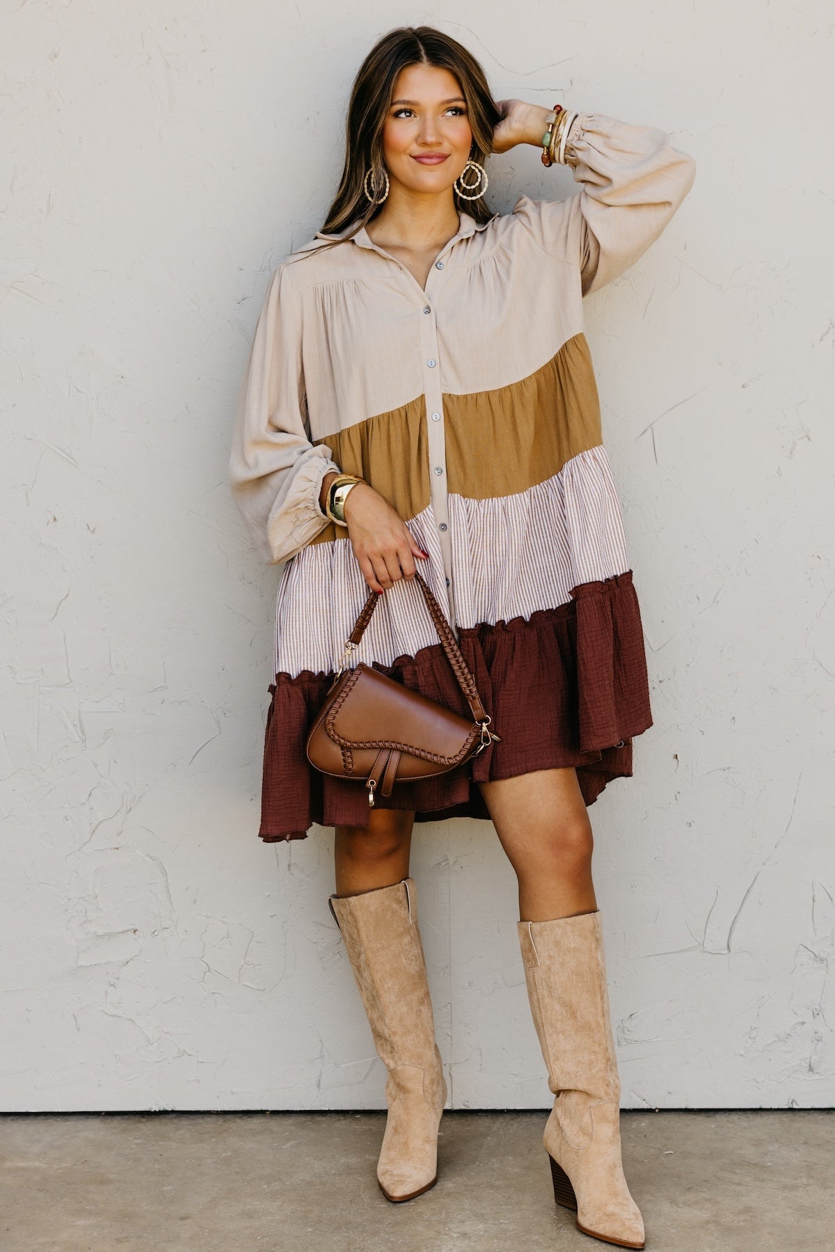 The Lo Tiered Mix Media Woven Mini Dress