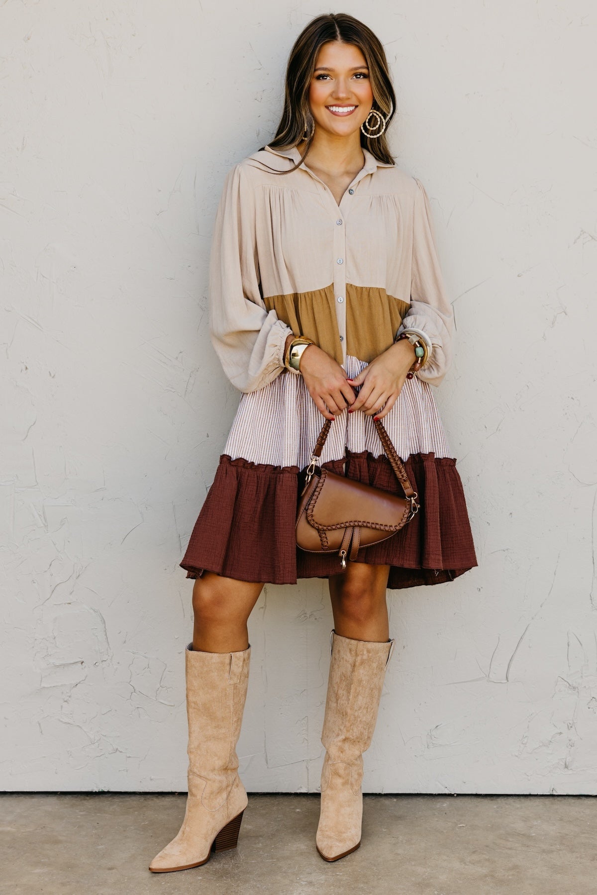 The Lo Tiered Mix Media Woven Mini Dress