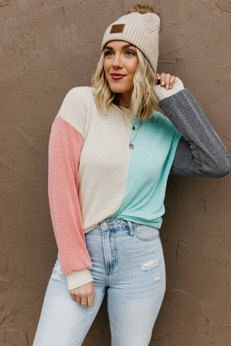 The Heaven Color Block Waffle Top