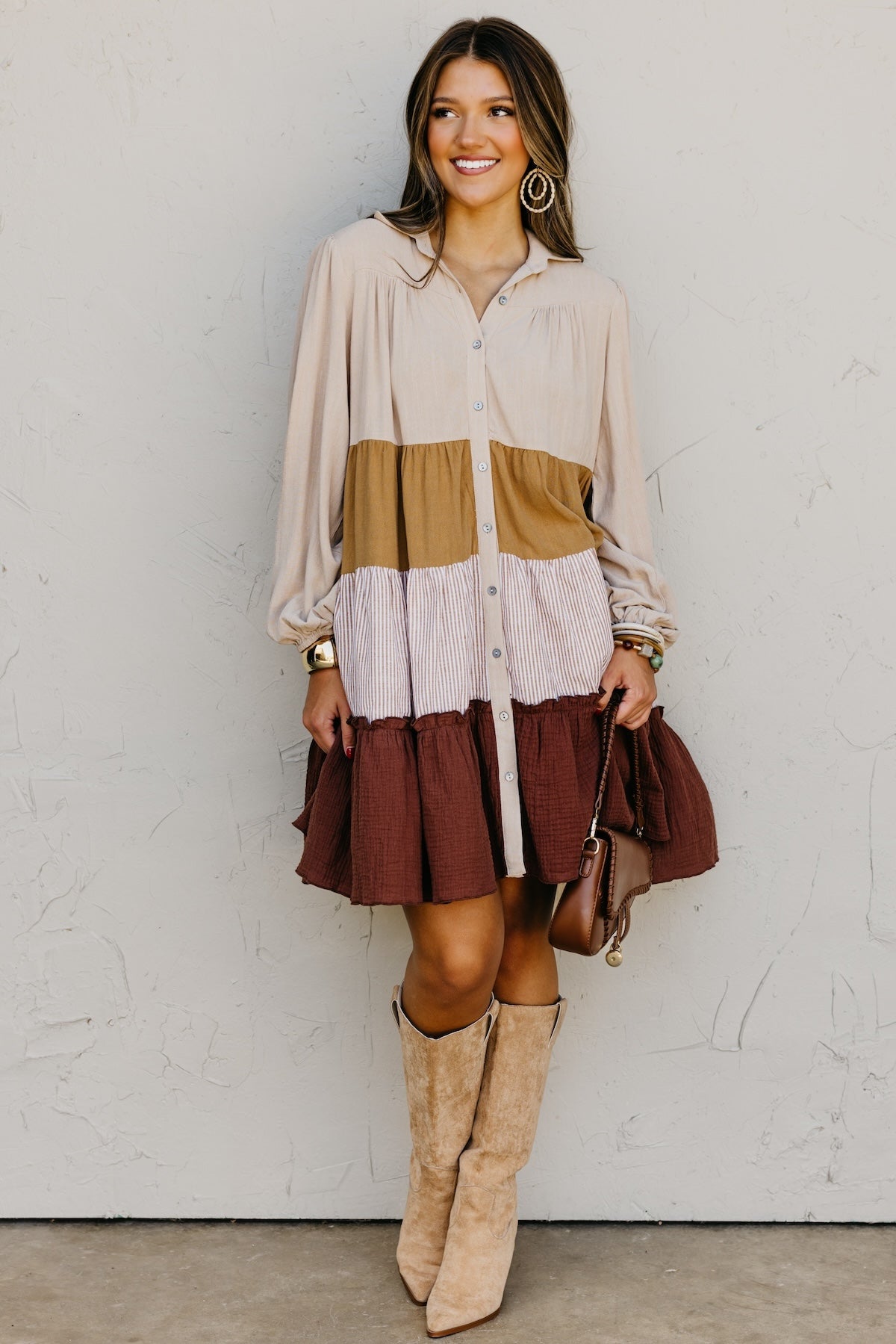 The Lo Tiered Mix Media Woven Mini Dress