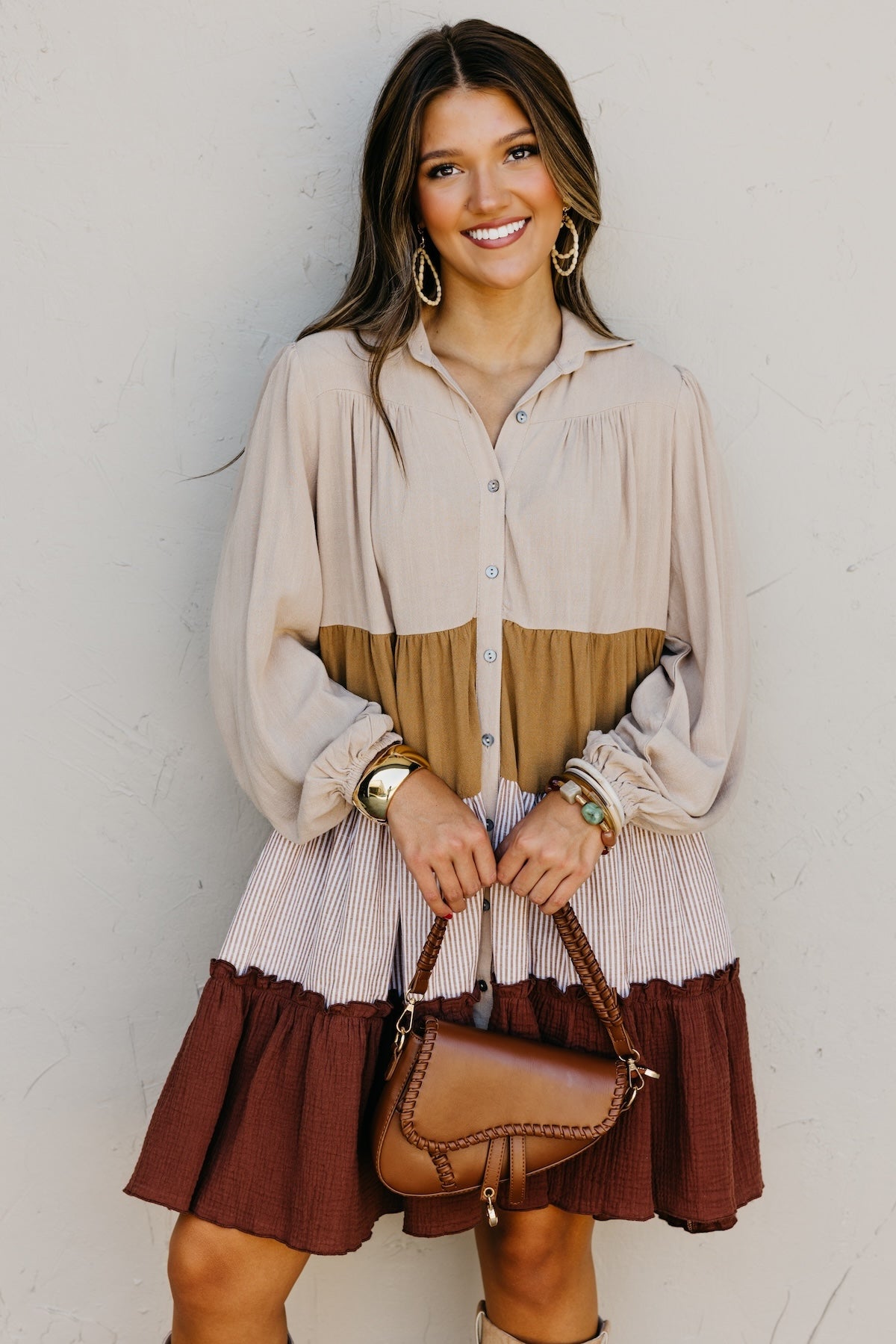 The Lo Tiered Mix Media Woven Mini Dress
