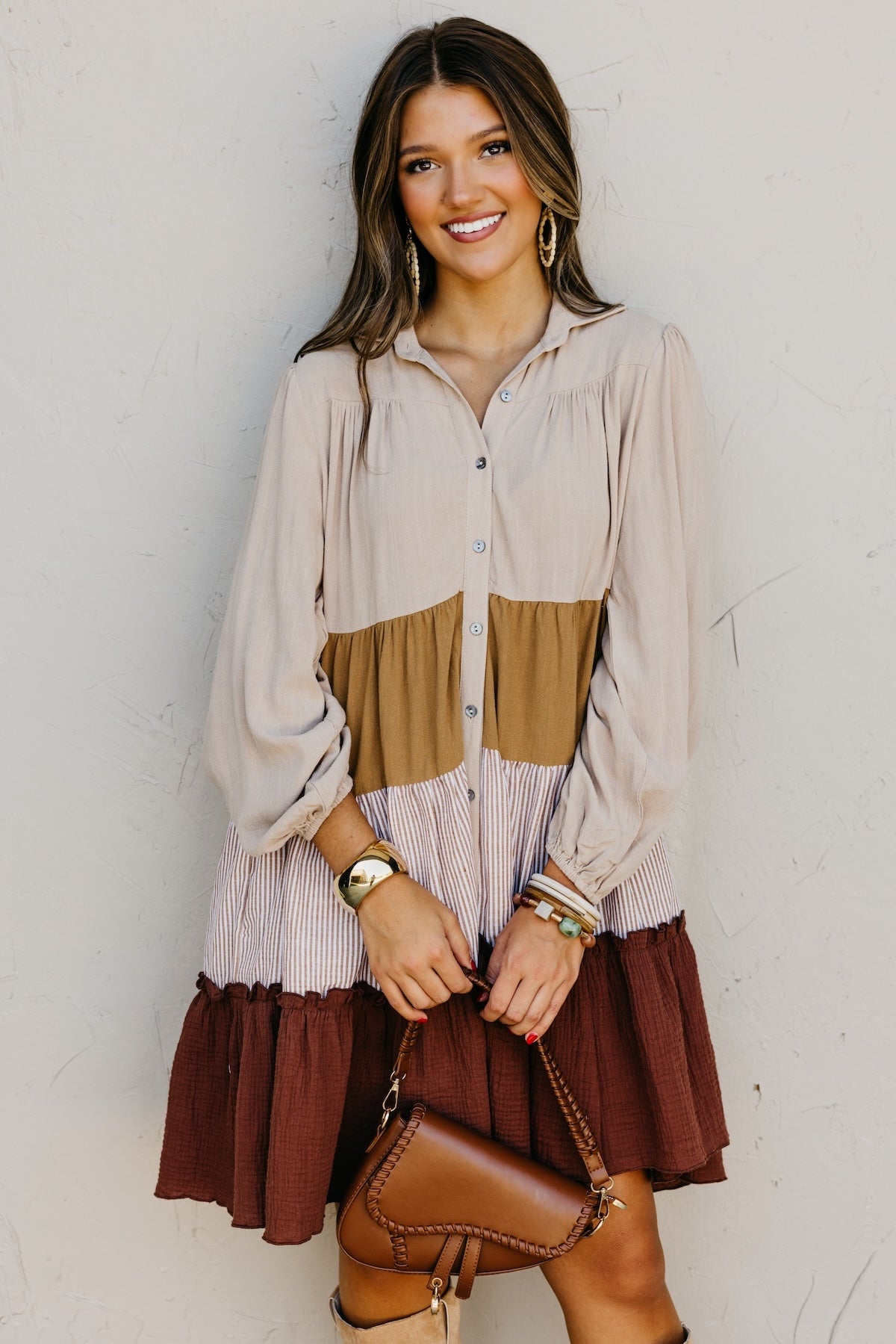 The Lo Tiered Mix Media Woven Mini Dress