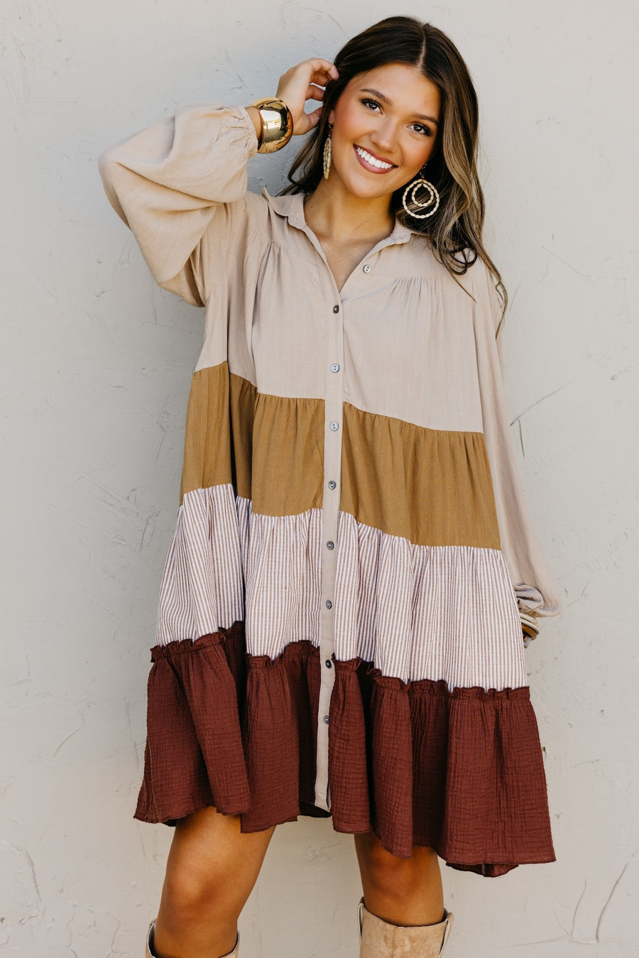 The Lo Tiered Mix Media Woven Mini Dress