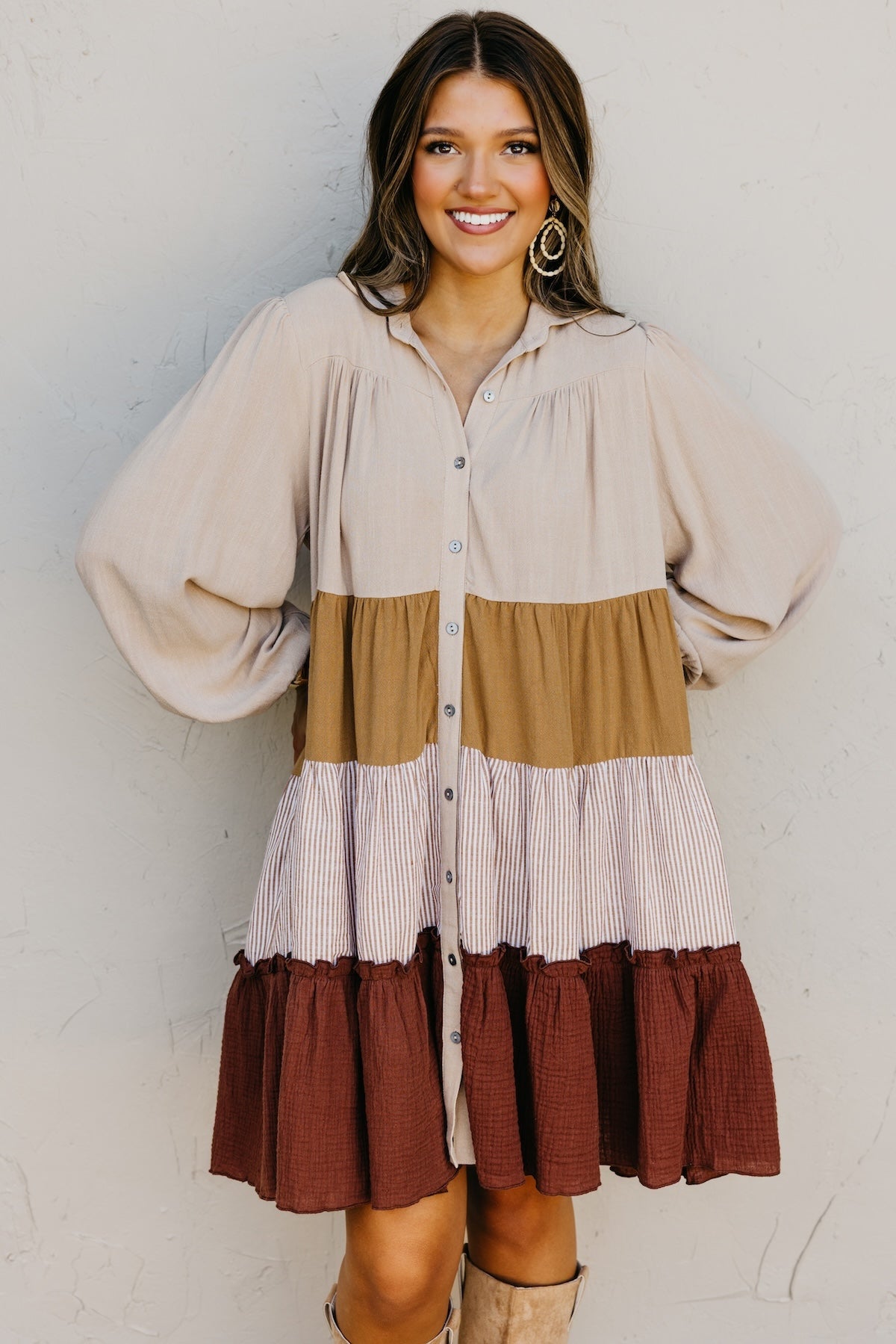 The Lo Tiered Mix Media Woven Mini Dress