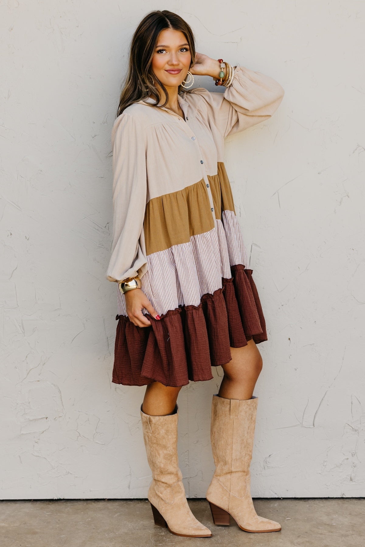 The Lo Tiered Mix Media Woven Mini Dress