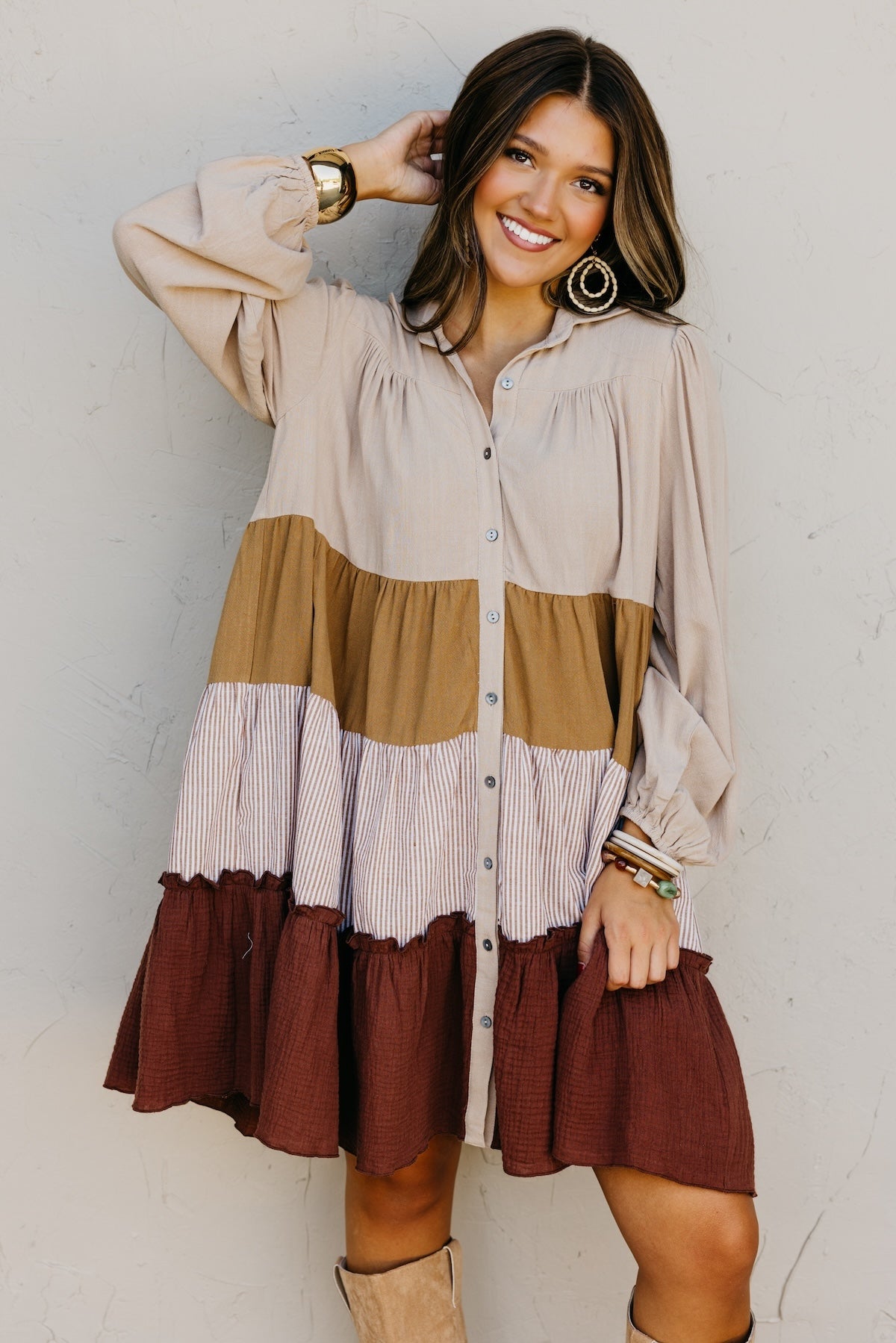 The Lo Tiered Mix Media Woven Mini Dress