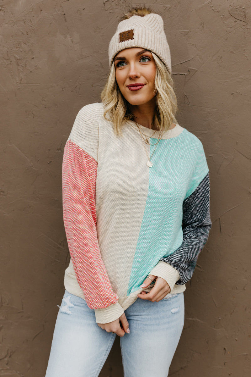 The Heaven Color Block Waffle Top