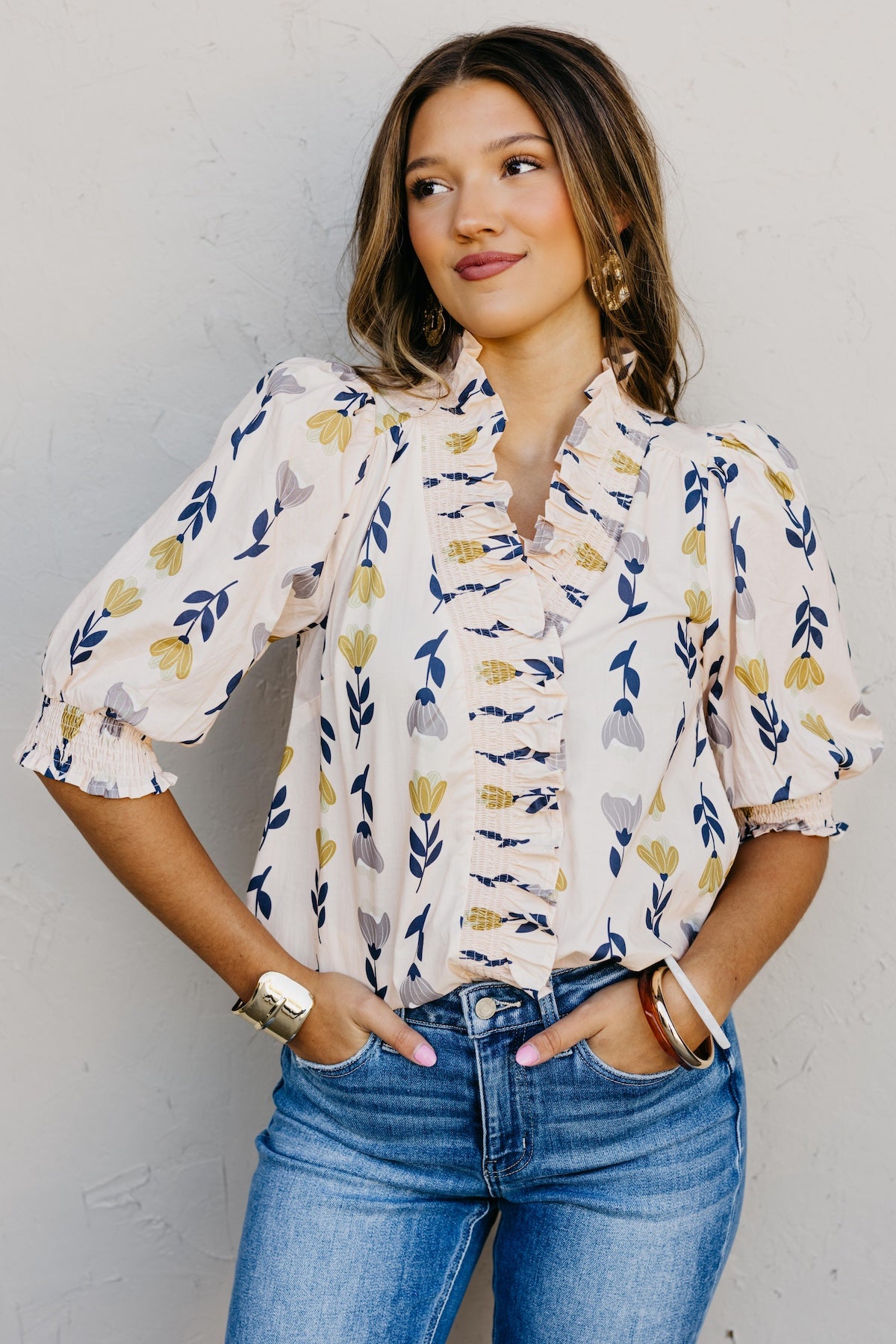 The Zarah Floral Ruffle Woven Top