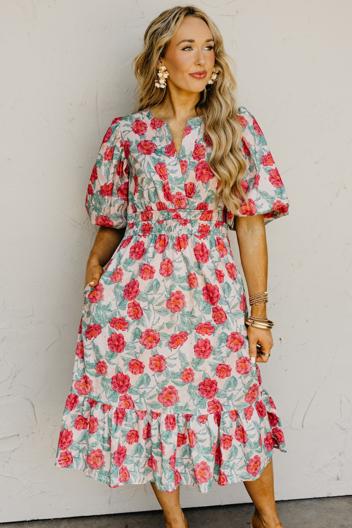The Della Woven Floral Midi Dress
