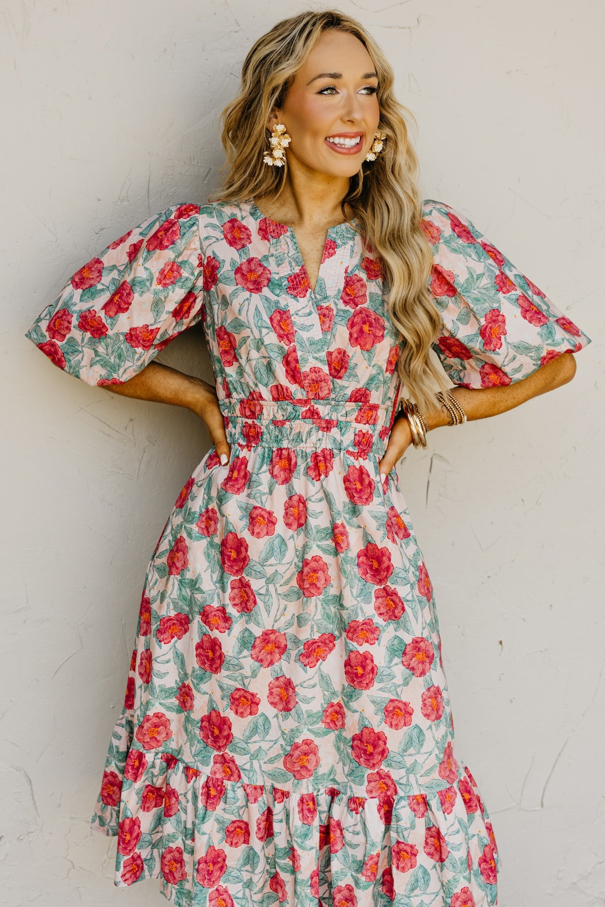 The Della Woven Floral Midi Dress