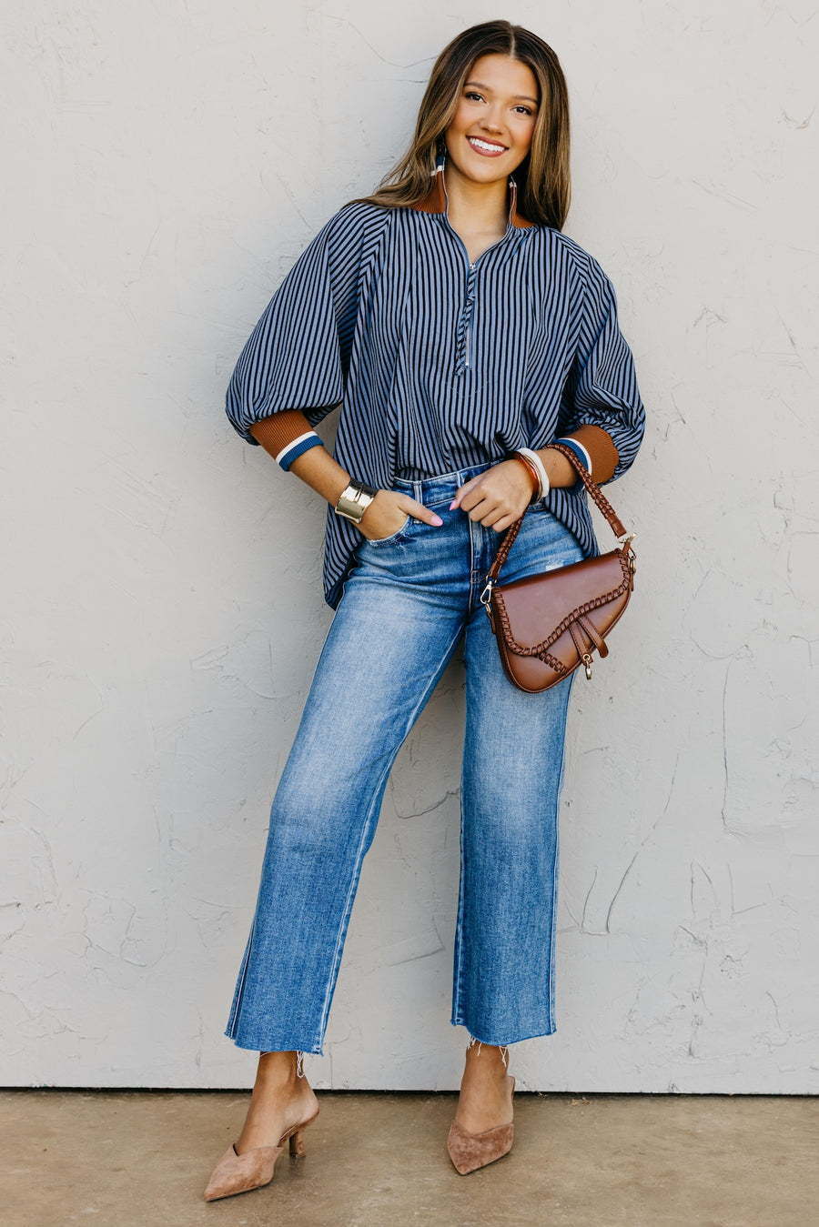 The Kelley Striped Zip Blouse
