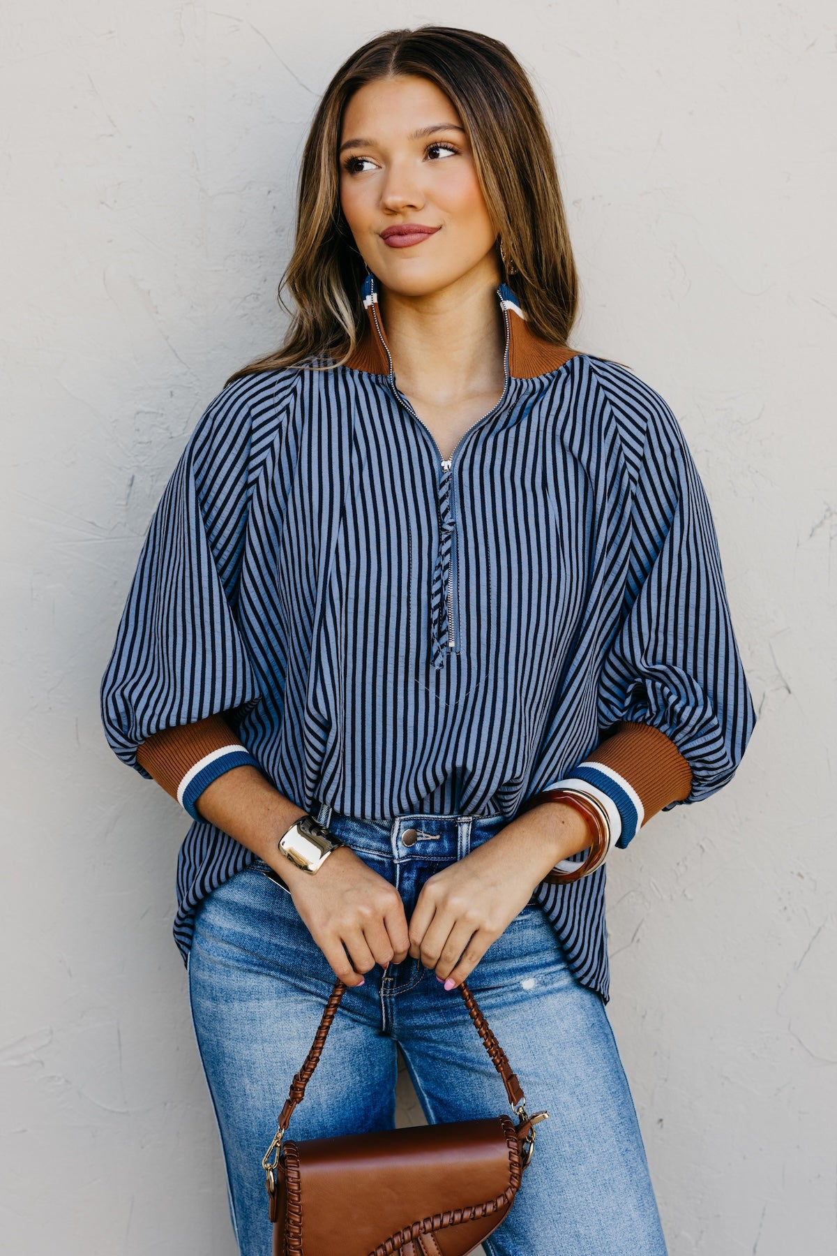 The Kelley Striped Zip Blouse