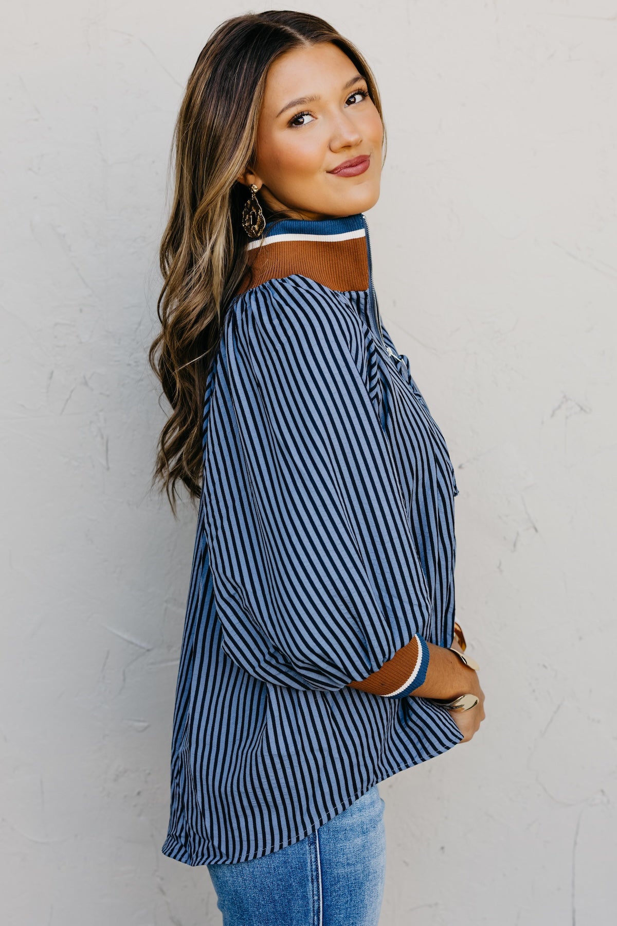 The Kelley Striped Zip Blouse