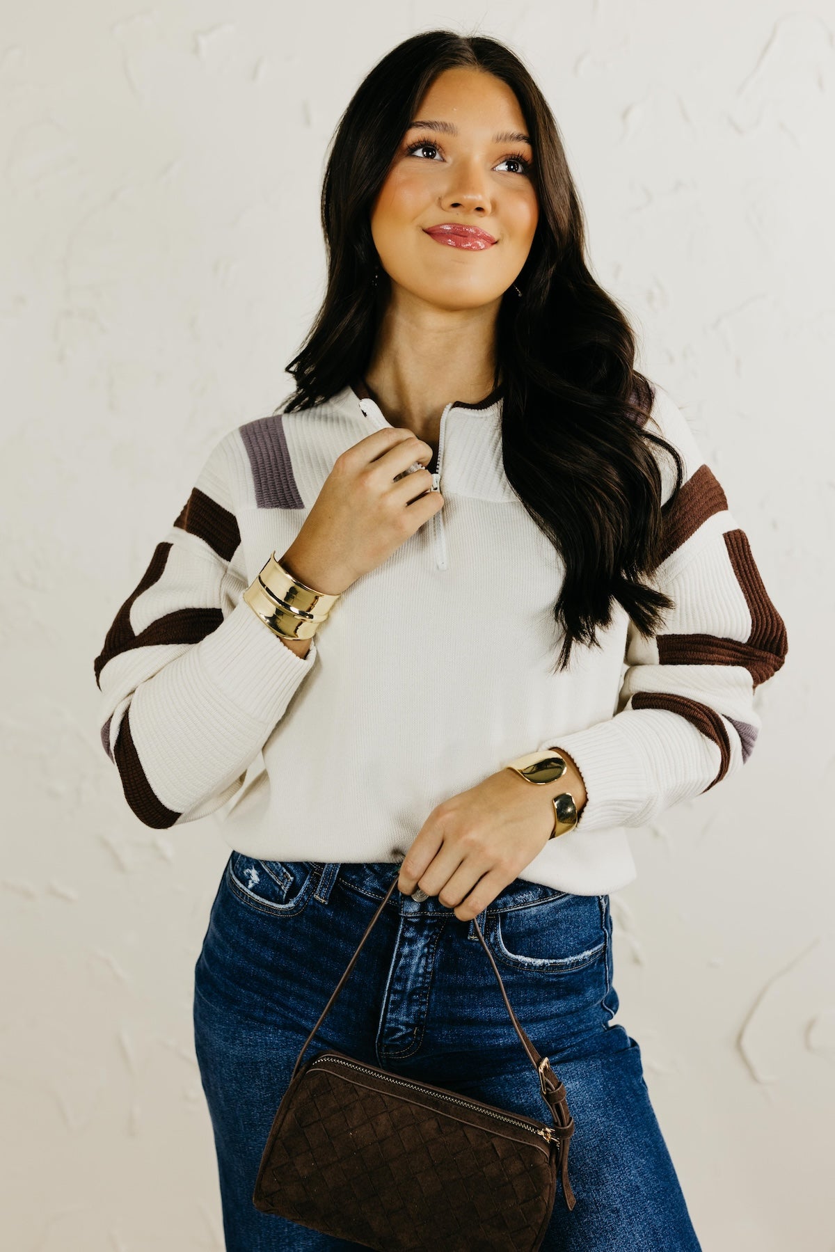 The Daffney Quarter Zip Striped Sweater