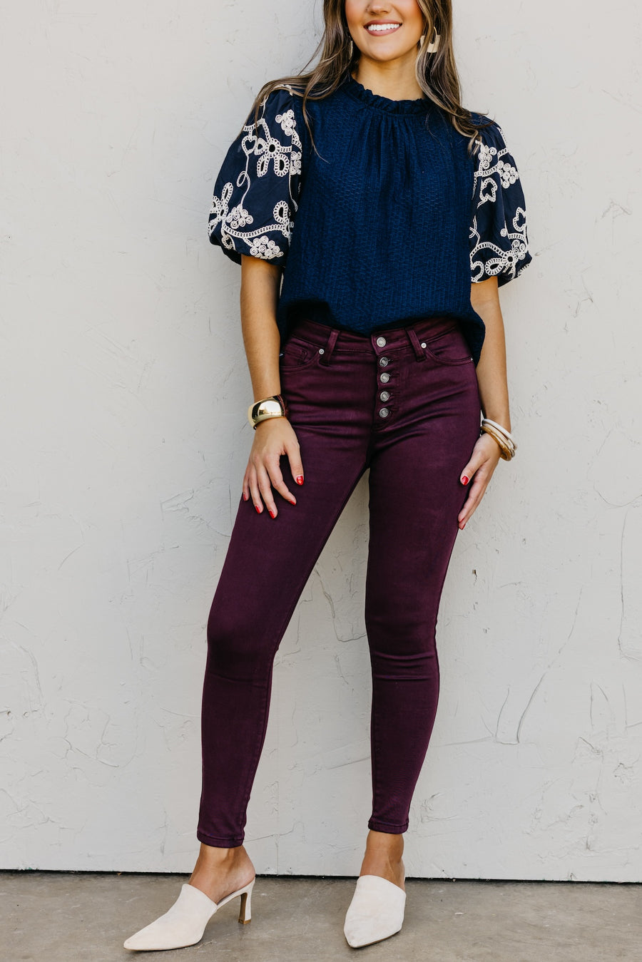 Kan Can 10 Inch High Rise Button Front Skinny Denim