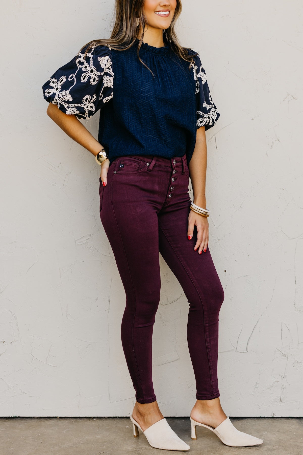 Kan Can 10 Inch High Rise Button Front Skinny Denim