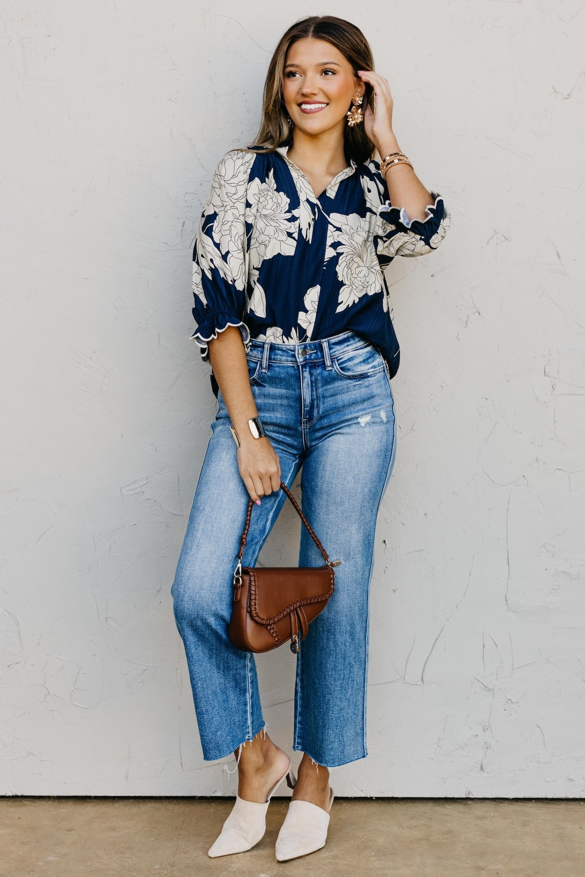 The Kharen Floral Scallop Sleeve Top