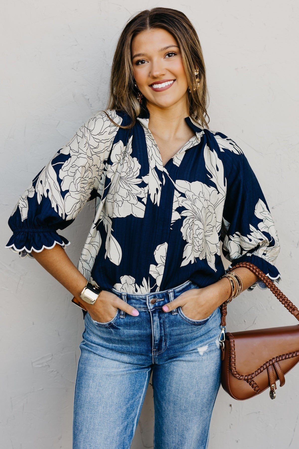 The Kharen Floral Scallop Sleeve Top