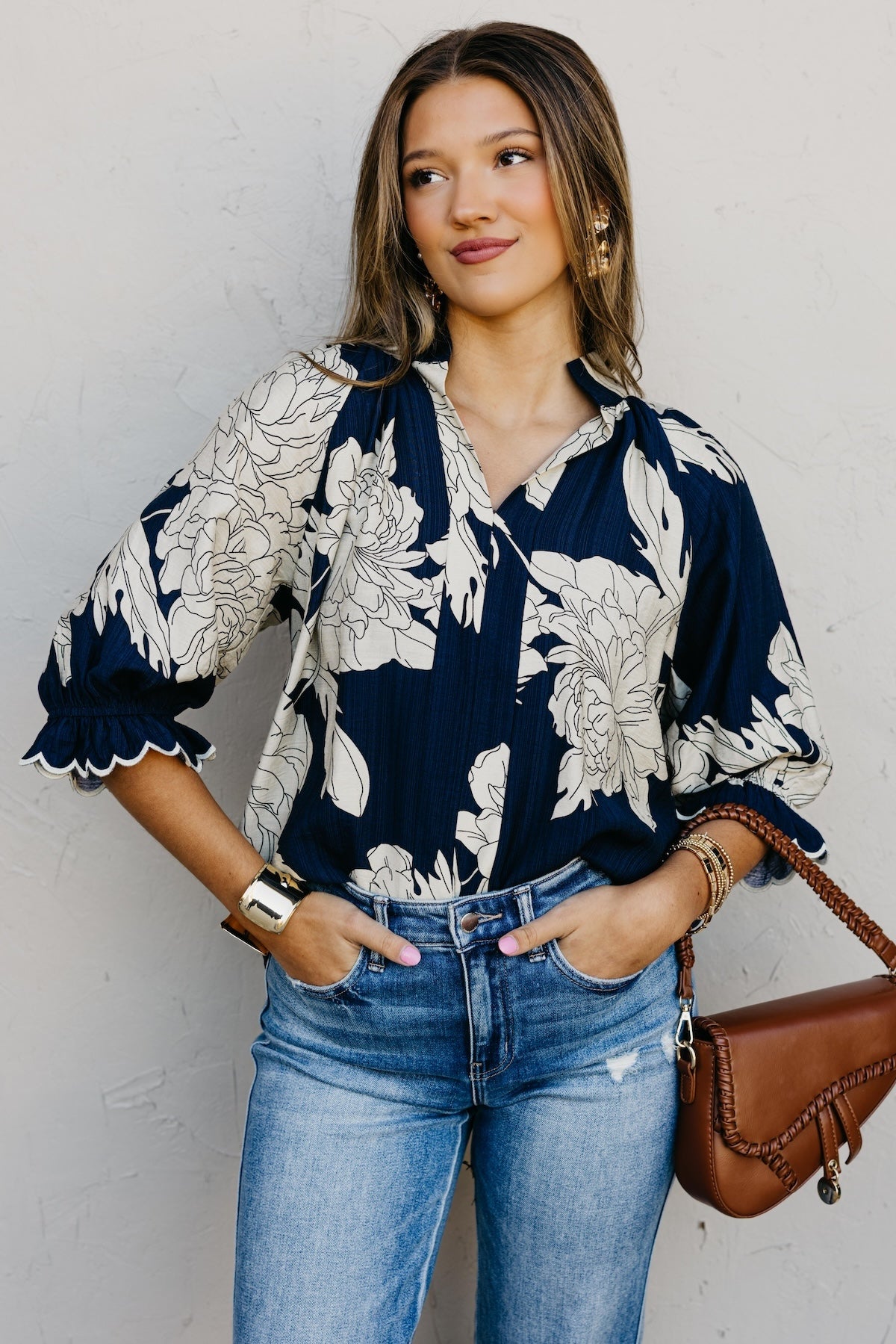 The Kharen Floral Scallop Sleeve Top