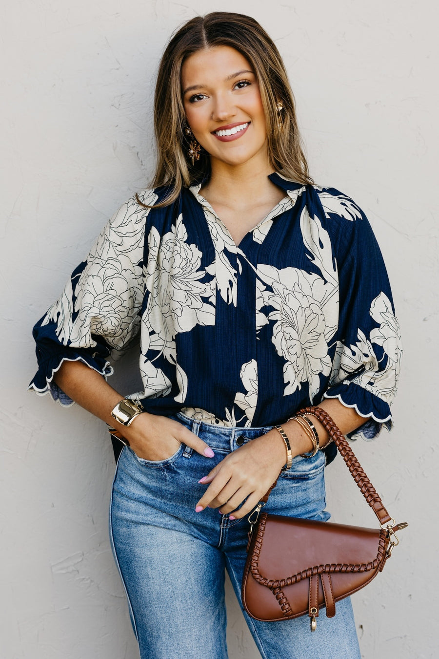 The Kharen Floral Scallop Sleeve Top